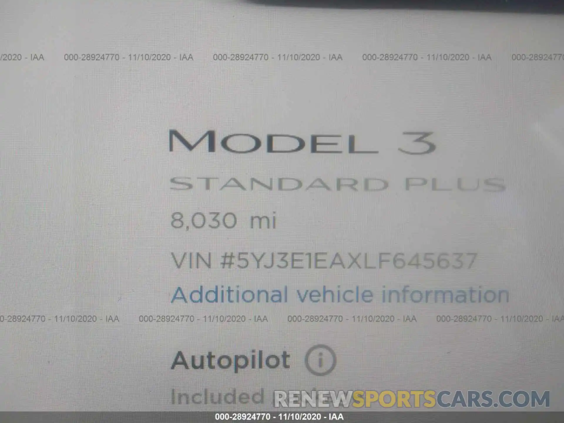 7 Фотография поврежденного автомобиля 5YJ3E1EAXLF645637 TESLA MODEL 3 2020