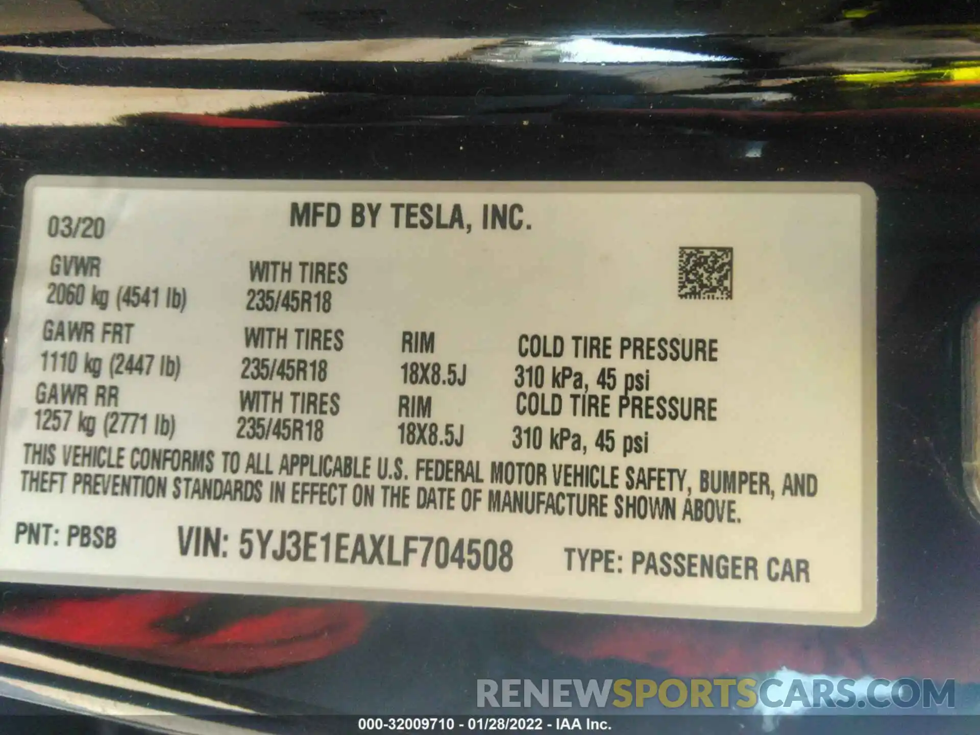 9 Photograph of a damaged car 5YJ3E1EAXLF704508 TESLA MODEL 3 2020