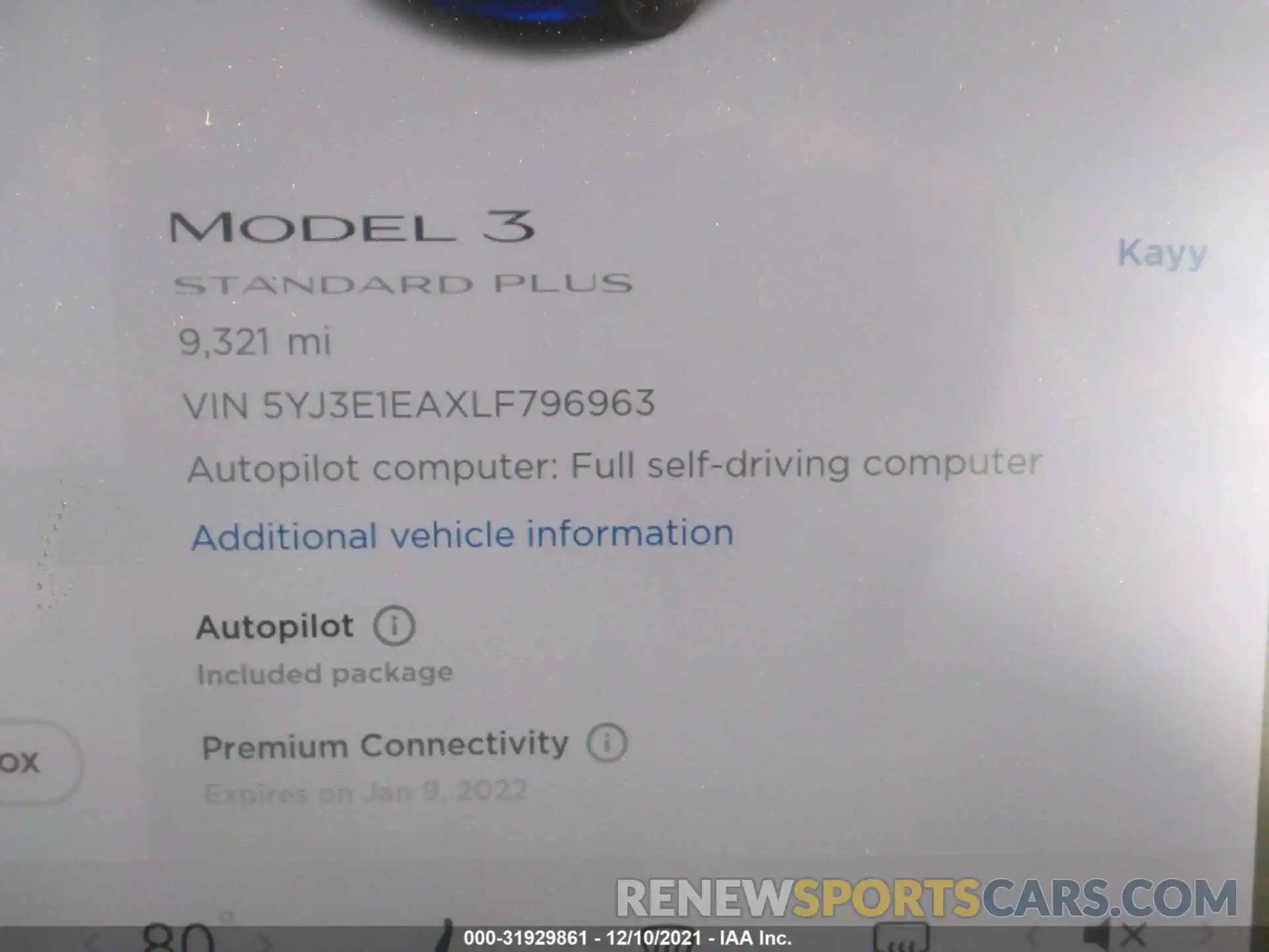 9 Photograph of a damaged car 5YJ3E1EAXLF796963 TESLA MODEL 3 2020