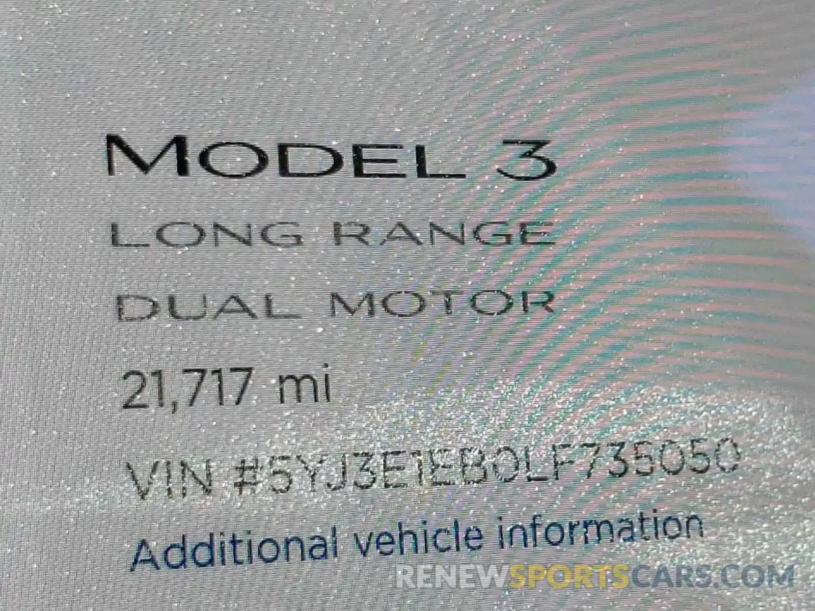 8 Photograph of a damaged car 5YJ3E1EB0LF735050 TESLA MODEL 3 2020