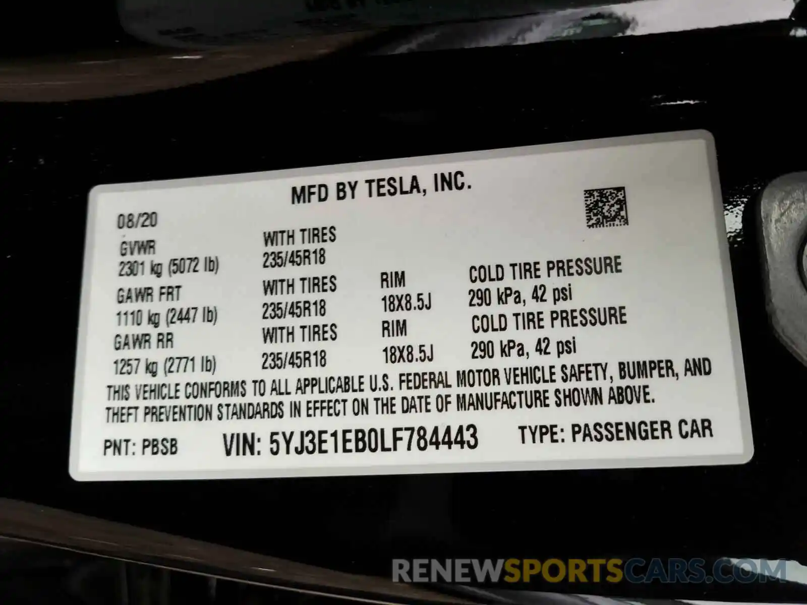 10 Фотография поврежденного автомобиля 5YJ3E1EB0LF784443 TESLA MODEL 3 2020