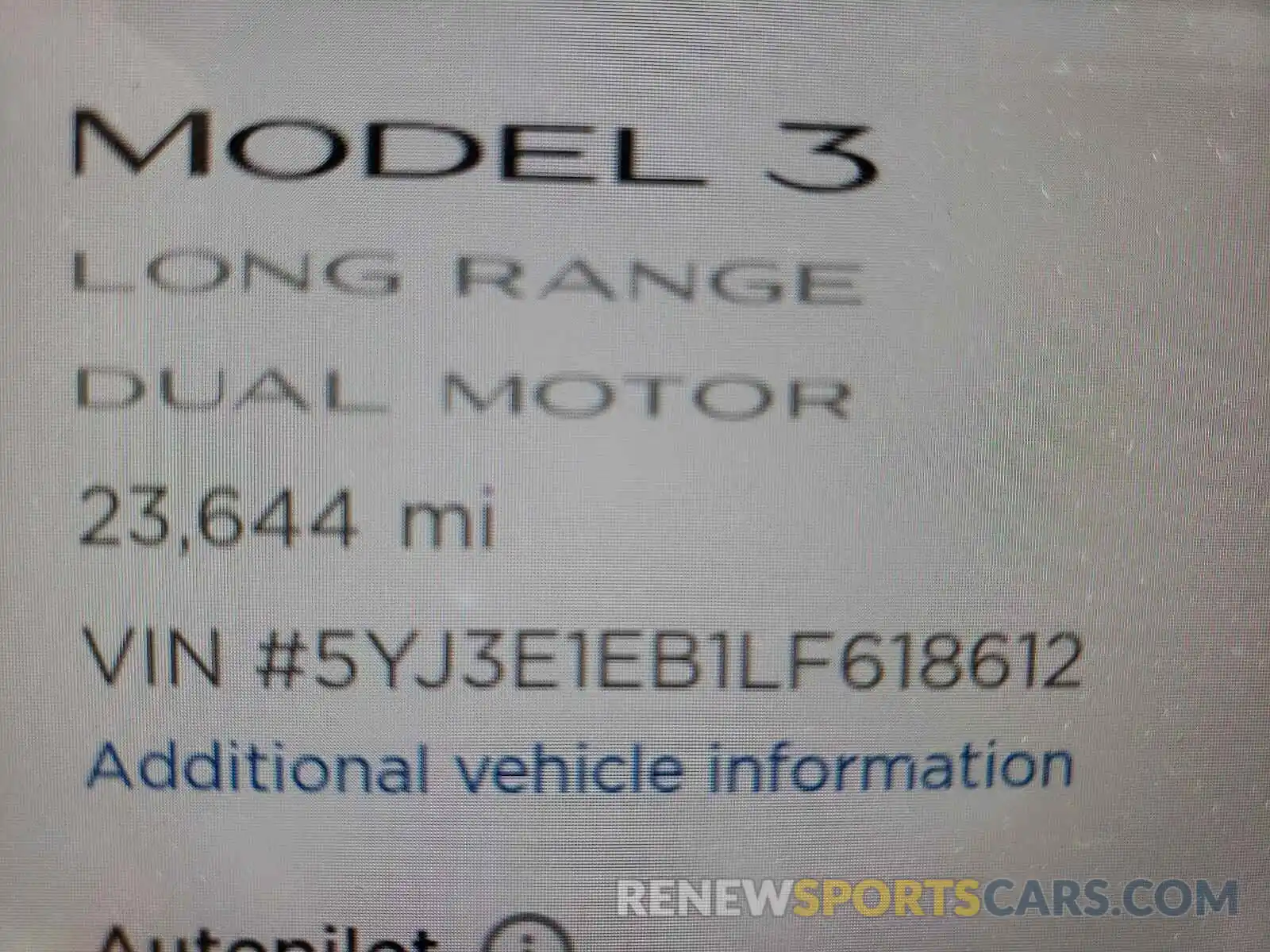 8 Photograph of a damaged car 5YJ3E1EB1LF618612 TESLA MODEL 3 2020