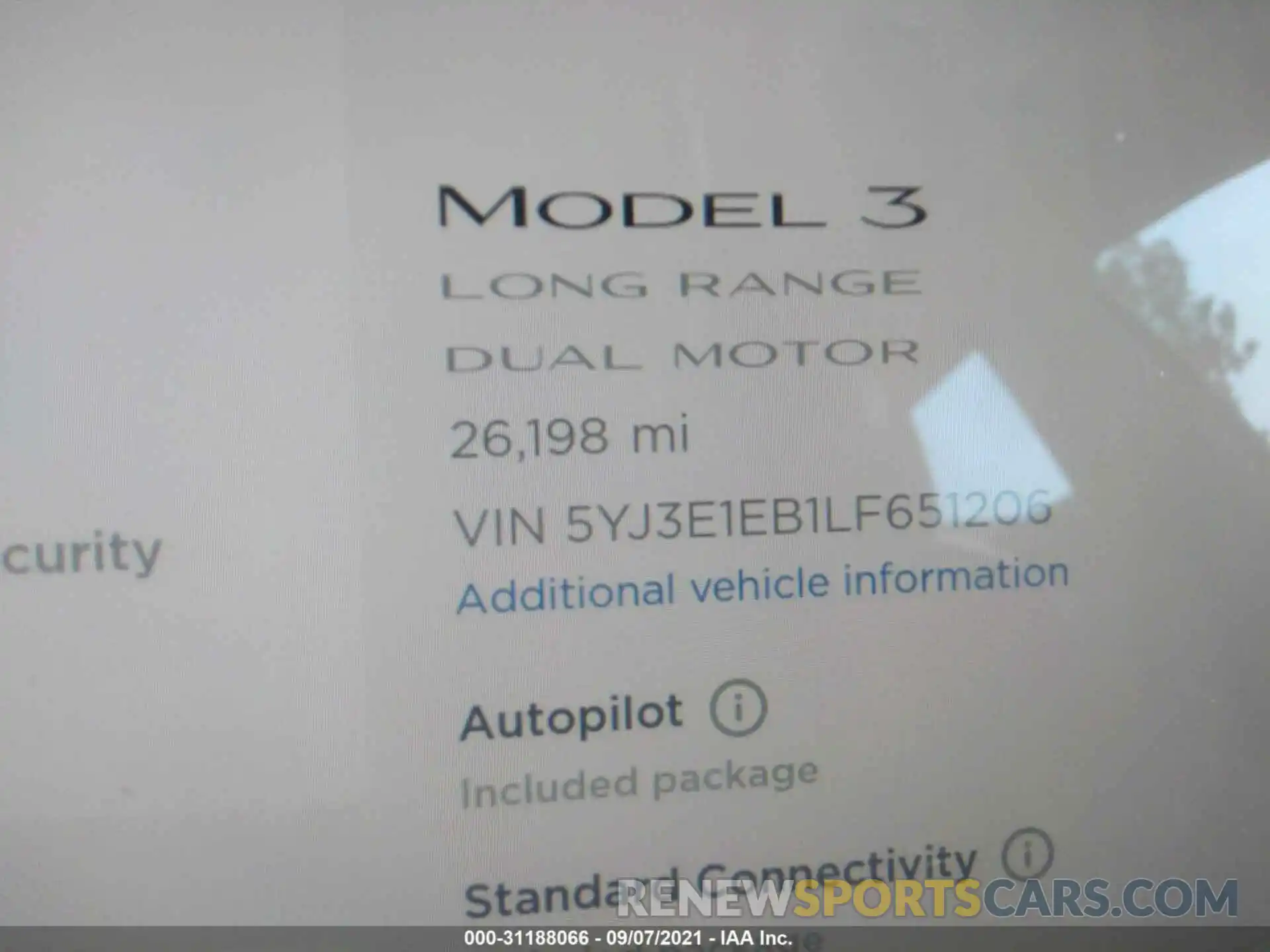 7 Photograph of a damaged car 5YJ3E1EB1LF651206 TESLA MODEL 3 2020