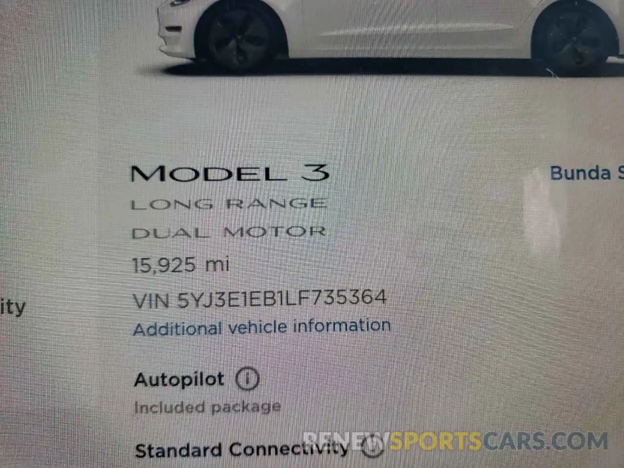 8 Фотография поврежденного автомобиля 5YJ3E1EB1LF735364 TESLA MODEL 3 2020