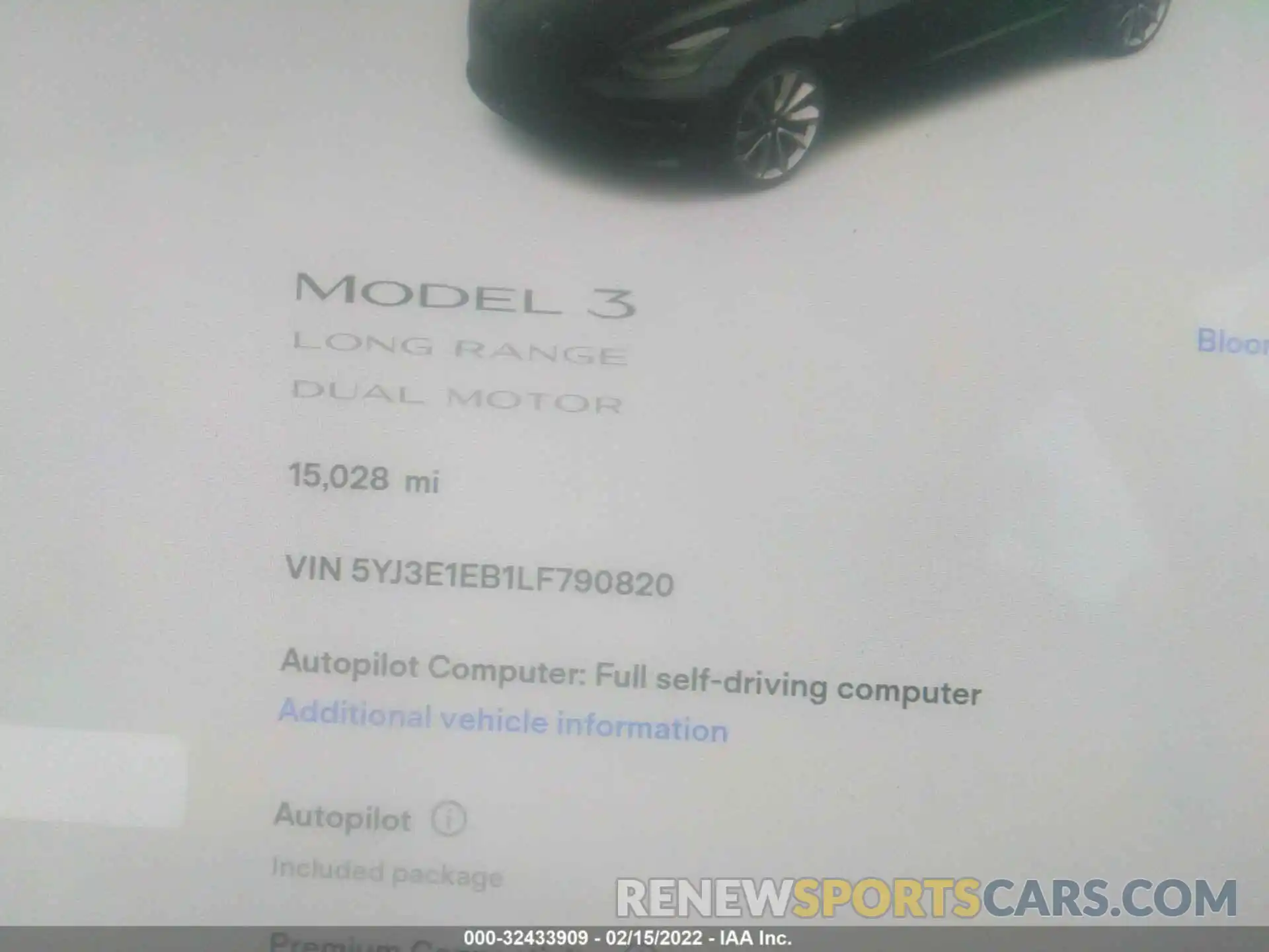 7 Фотография поврежденного автомобиля 5YJ3E1EB1LF790820 TESLA MODEL 3 2020