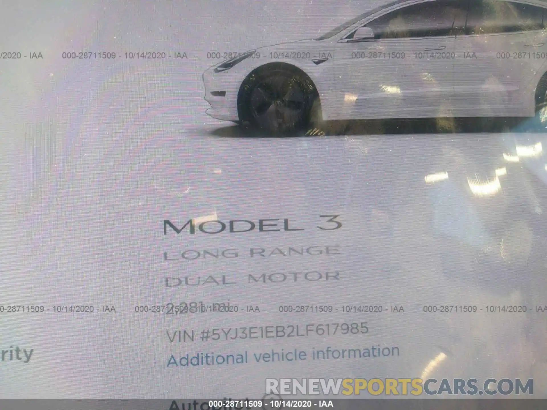 7 Фотография поврежденного автомобиля 5YJ3E1EB2LF617985 TESLA MODEL 3 2020