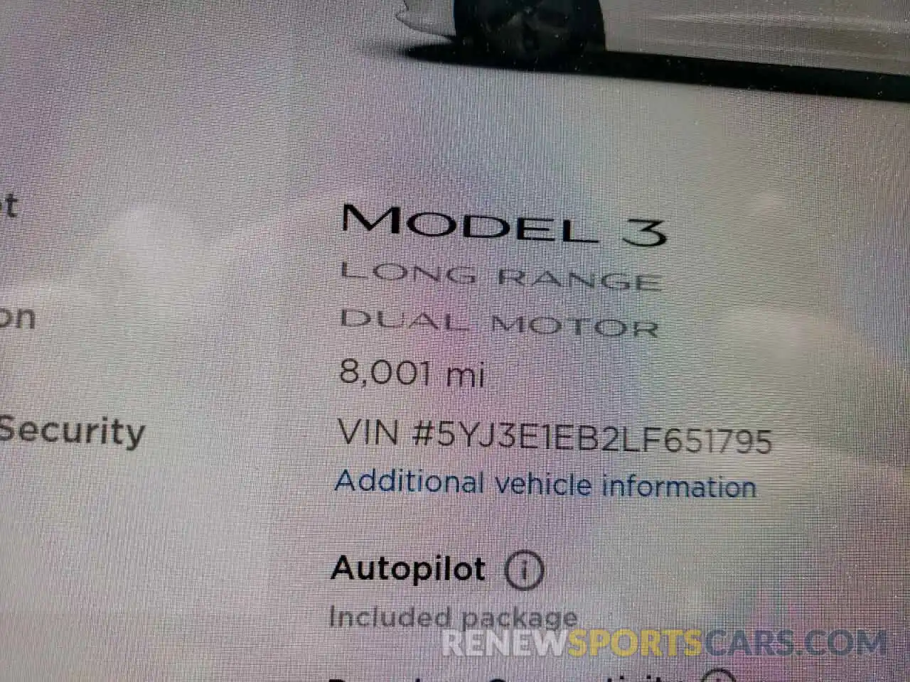 8 Фотография поврежденного автомобиля 5YJ3E1EB2LF651795 TESLA MODEL 3 2020