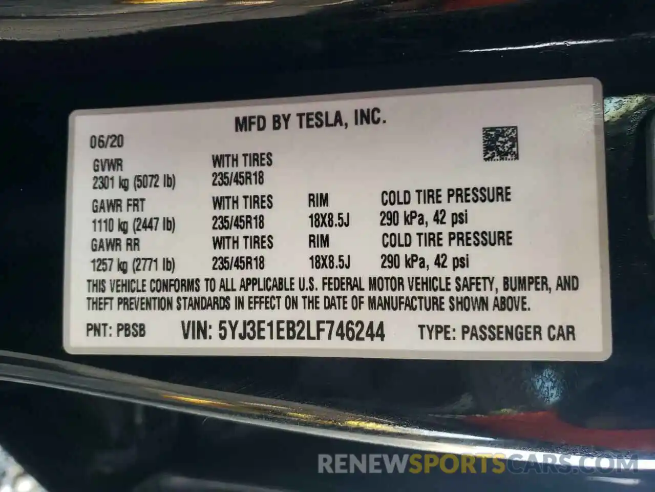 10 Фотография поврежденного автомобиля 5YJ3E1EB2LF746244 TESLA MODEL 3 2020