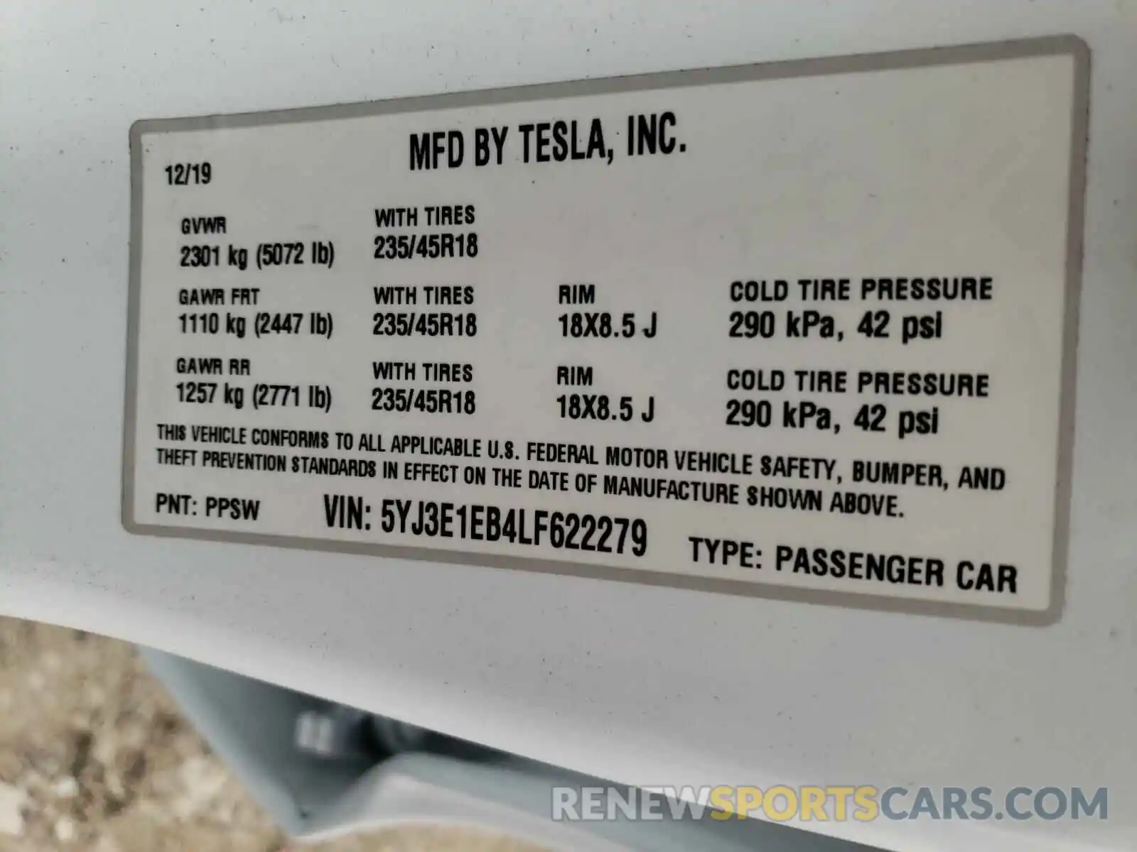 10 Фотография поврежденного автомобиля 5YJ3E1EB4LF622279 TESLA MODEL 3 2020