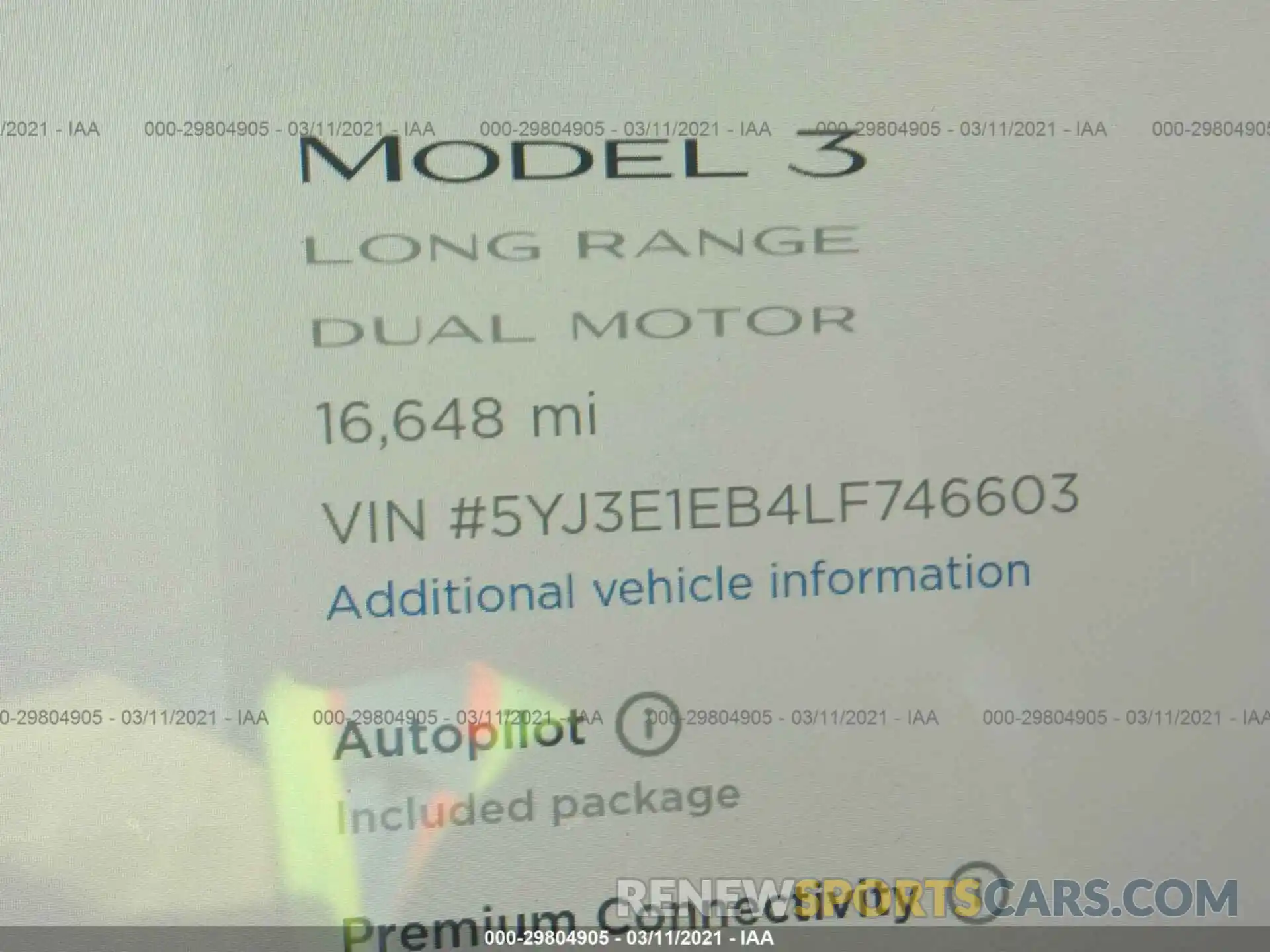 7 Фотография поврежденного автомобиля 5YJ3E1EB4LF746603 TESLA MODEL 3 2020