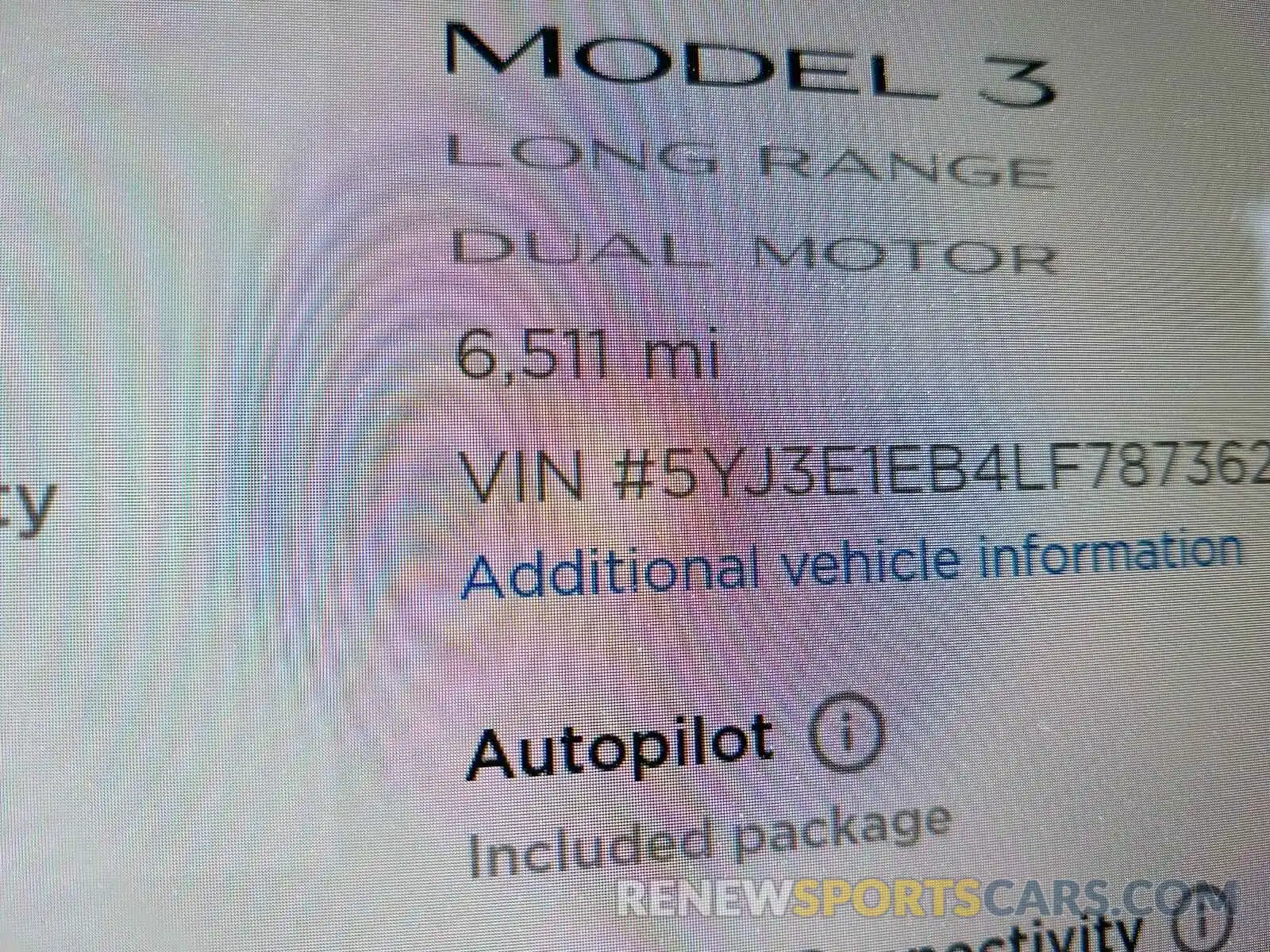 8 Фотография поврежденного автомобиля 5YJ3E1EB4LF787362 TESLA MODEL 3 2020