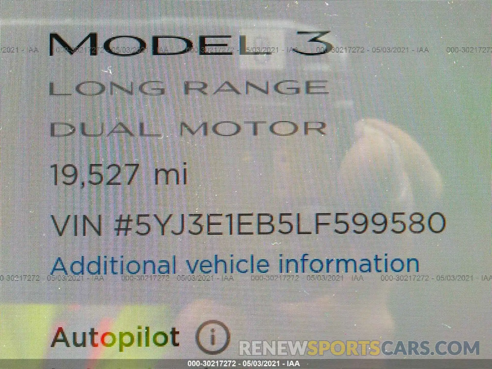 7 Фотография поврежденного автомобиля 5YJ3E1EB5LF599580 TESLA MODEL 3 2020