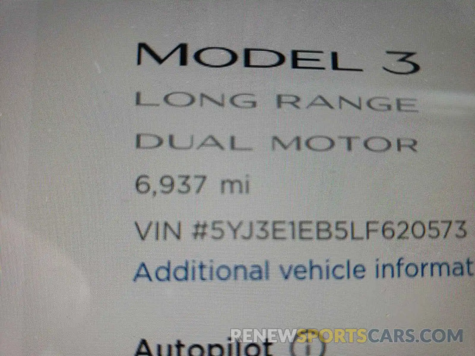 8 Фотография поврежденного автомобиля 5YJ3E1EB5LF620573 TESLA MODEL 3 2020