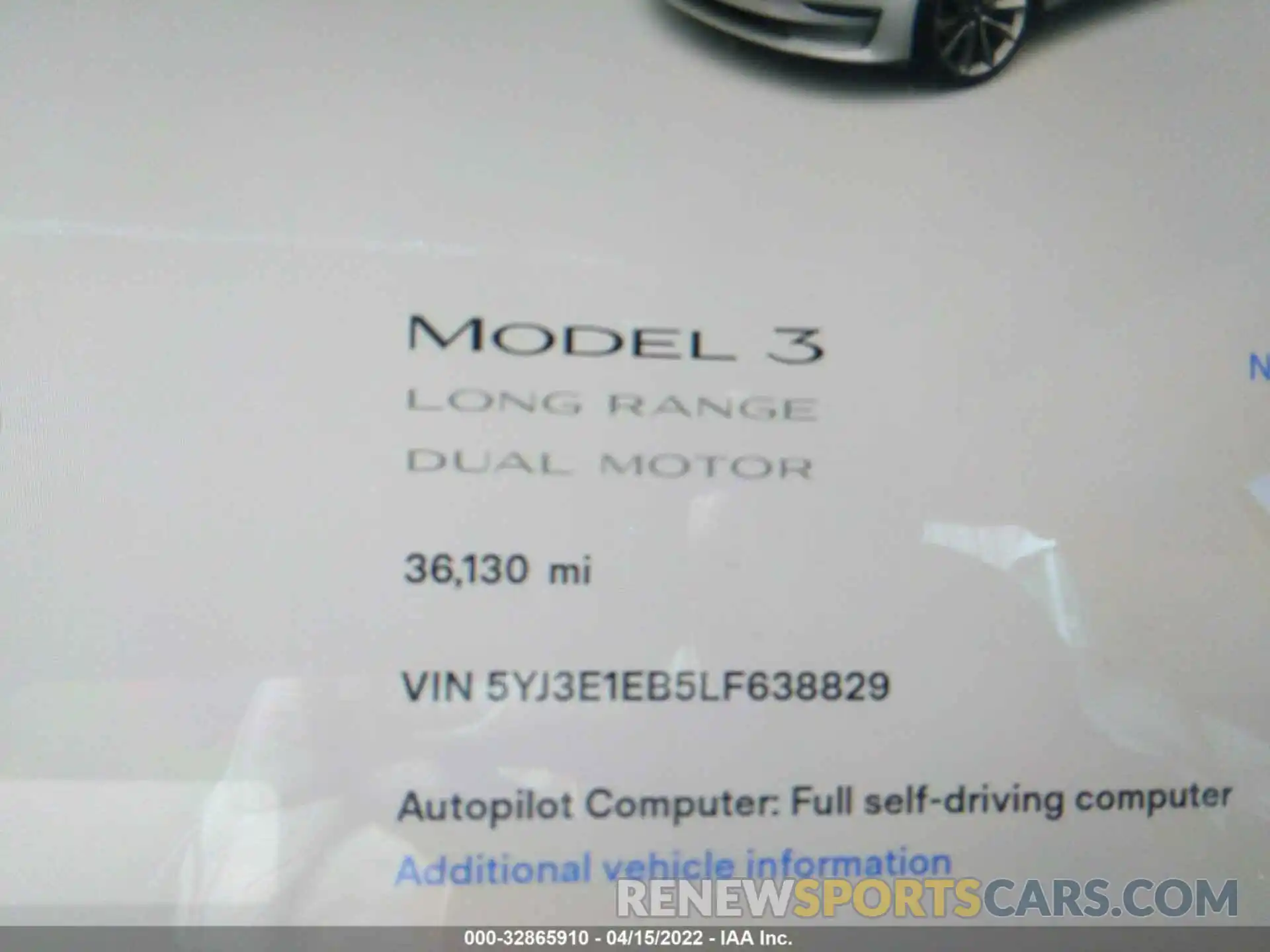 7 Фотография поврежденного автомобиля 5YJ3E1EB5LF638829 TESLA MODEL 3 2020