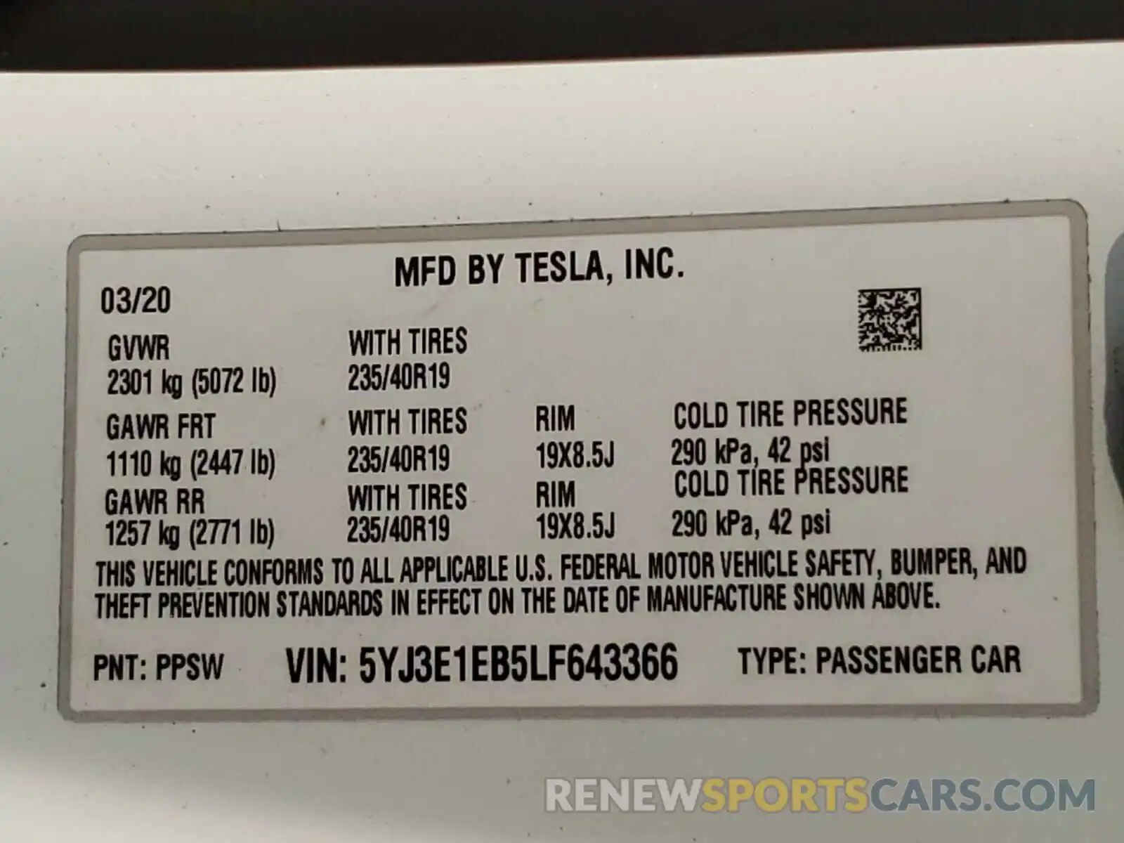 10 Фотография поврежденного автомобиля 5YJ3E1EB5LF643366 TESLA MODEL 3 2020