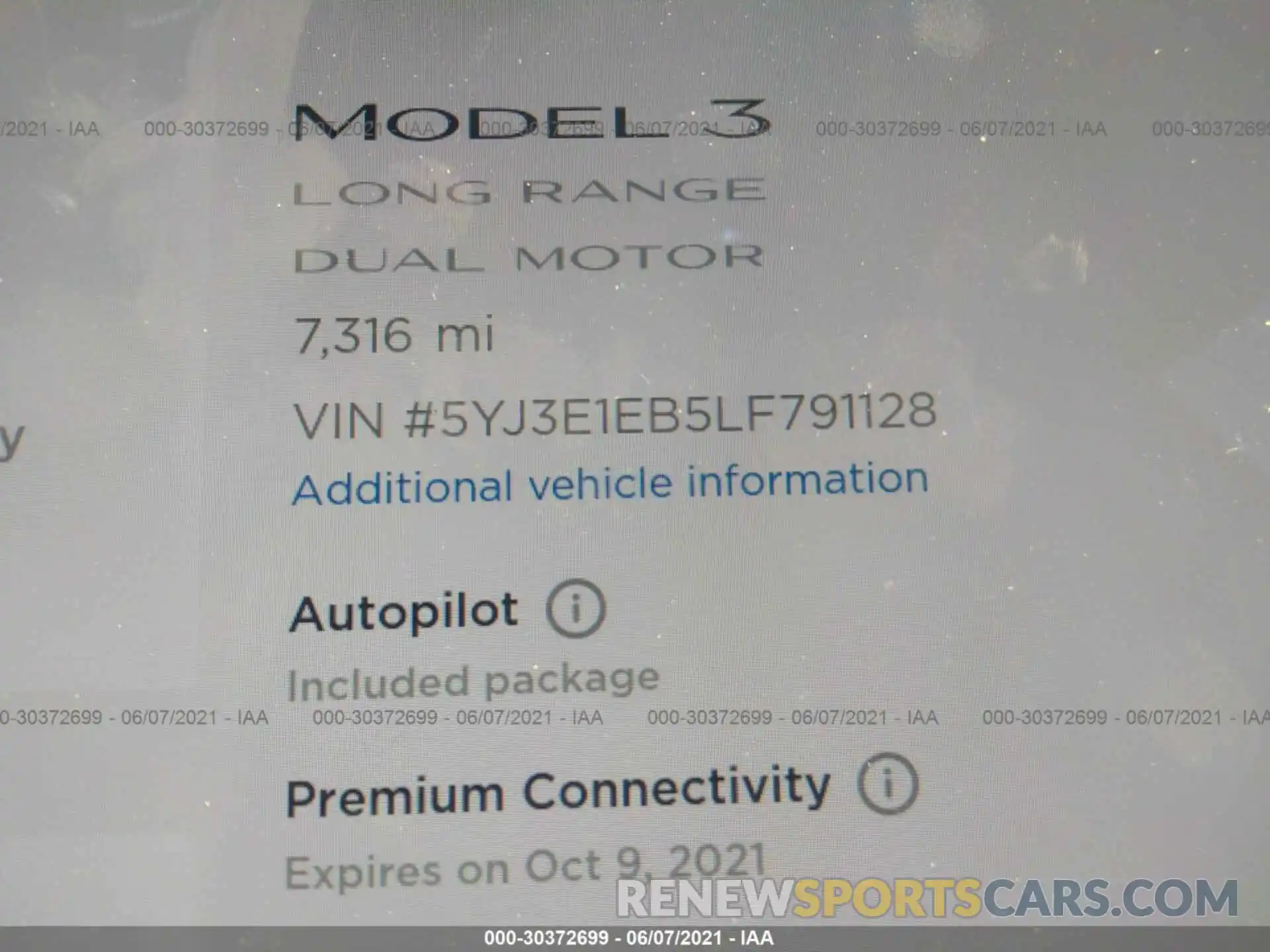 7 Photograph of a damaged car 5YJ3E1EB5LF791128 TESLA MODEL 3 2020