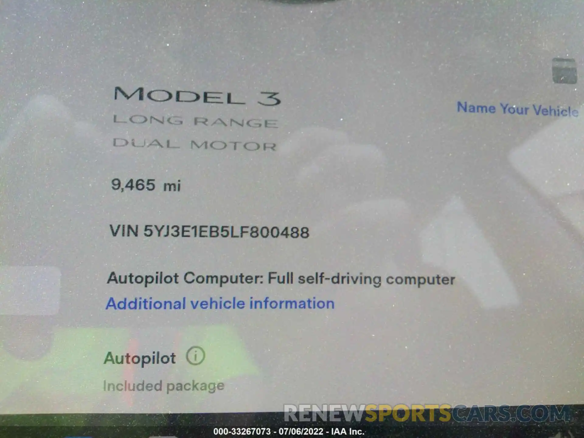 7 Photograph of a damaged car 5YJ3E1EB5LF800488 TESLA MODEL 3 2020