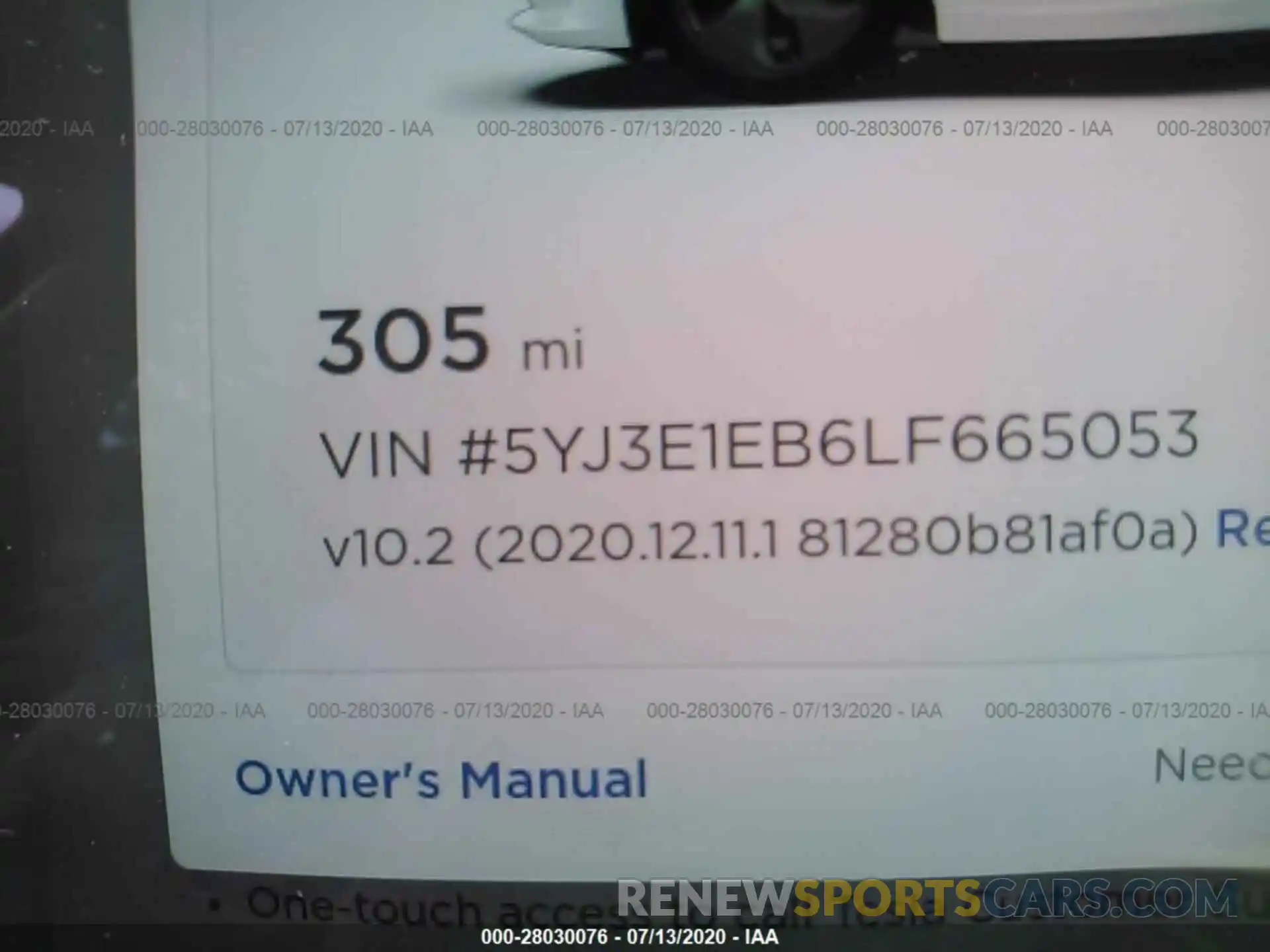 7 Photograph of a damaged car 5YJ3E1EB6LF665053 TESLA MODEL 3 2020