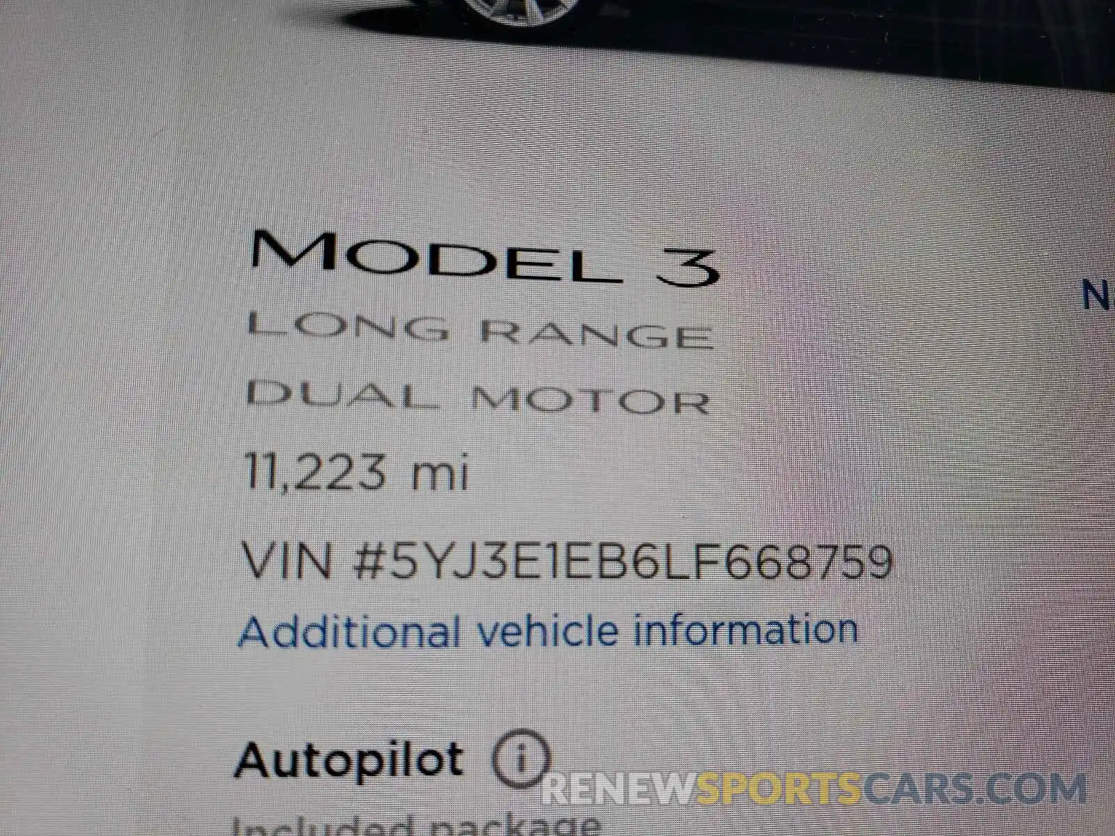 8 Фотография поврежденного автомобиля 5YJ3E1EB6LF668759 TESLA MODEL 3 2020