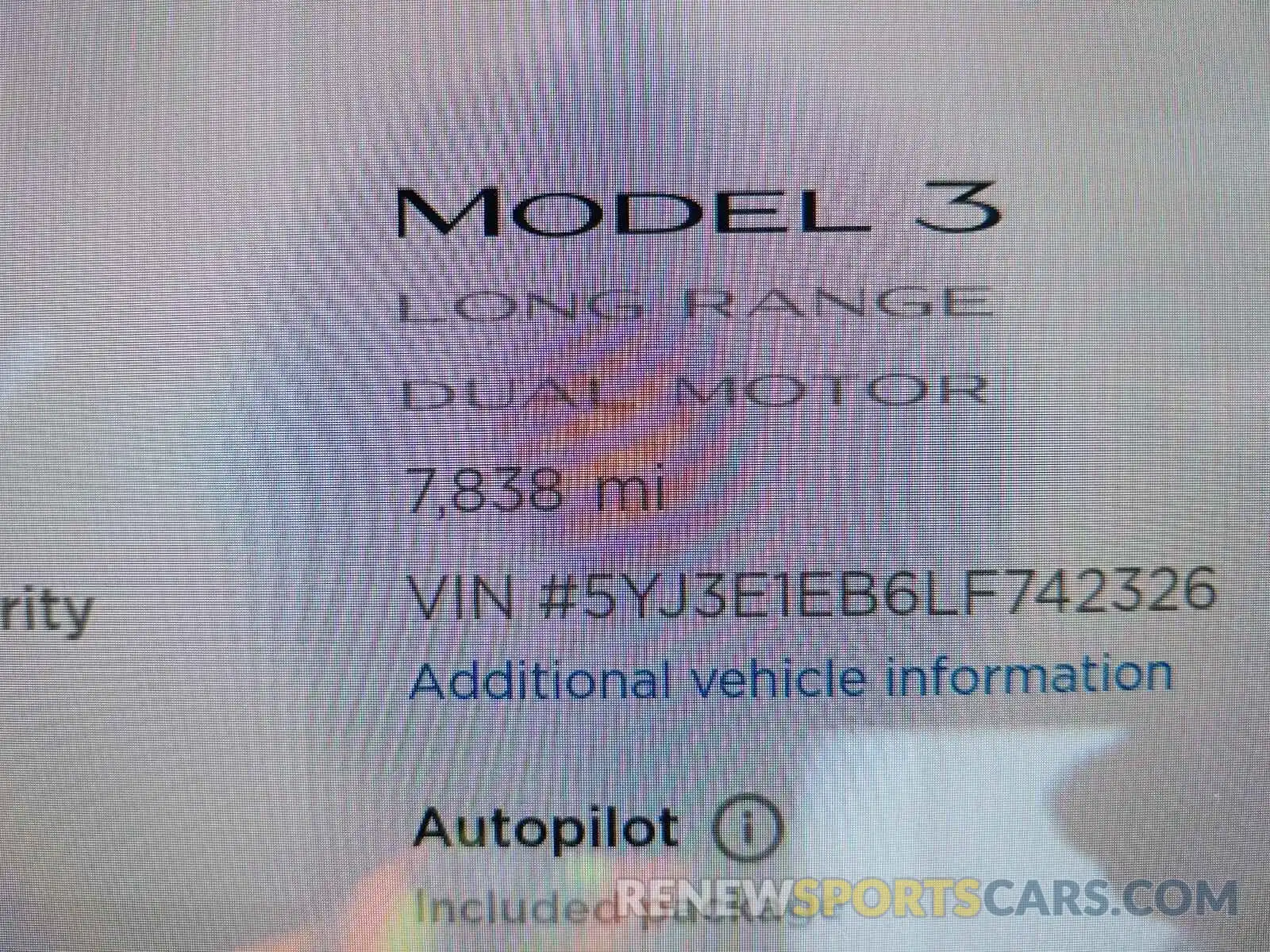 8 Фотография поврежденного автомобиля 5YJ3E1EB6LF742326 TESLA MODEL 3 2020