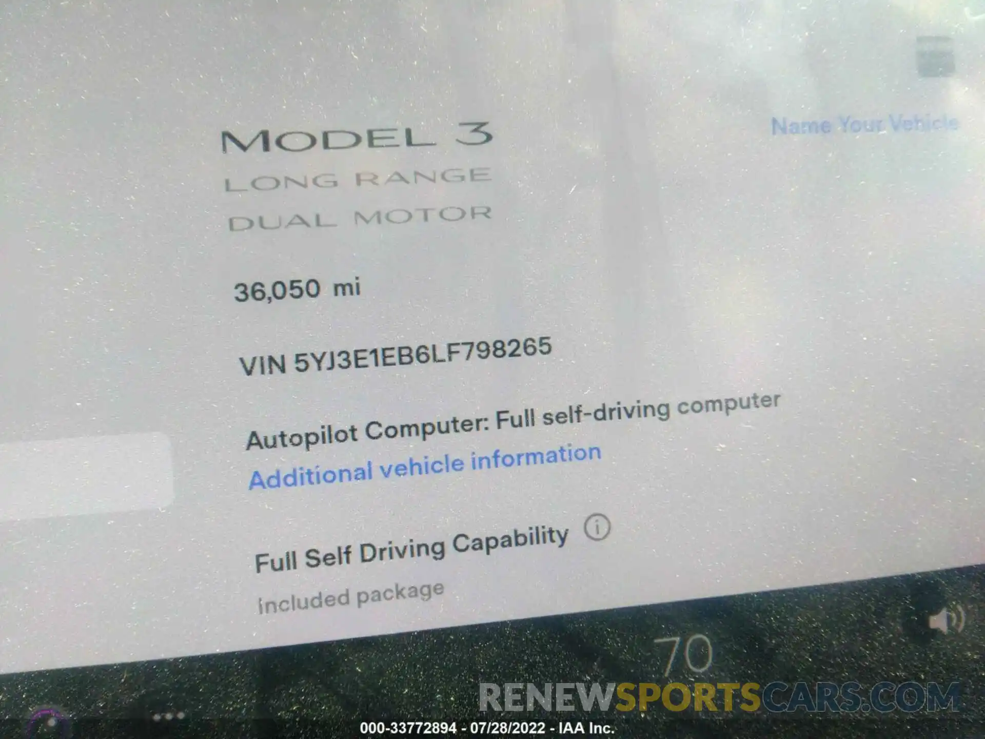 7 Photograph of a damaged car 5YJ3E1EB6LF798265 TESLA MODEL 3 2020