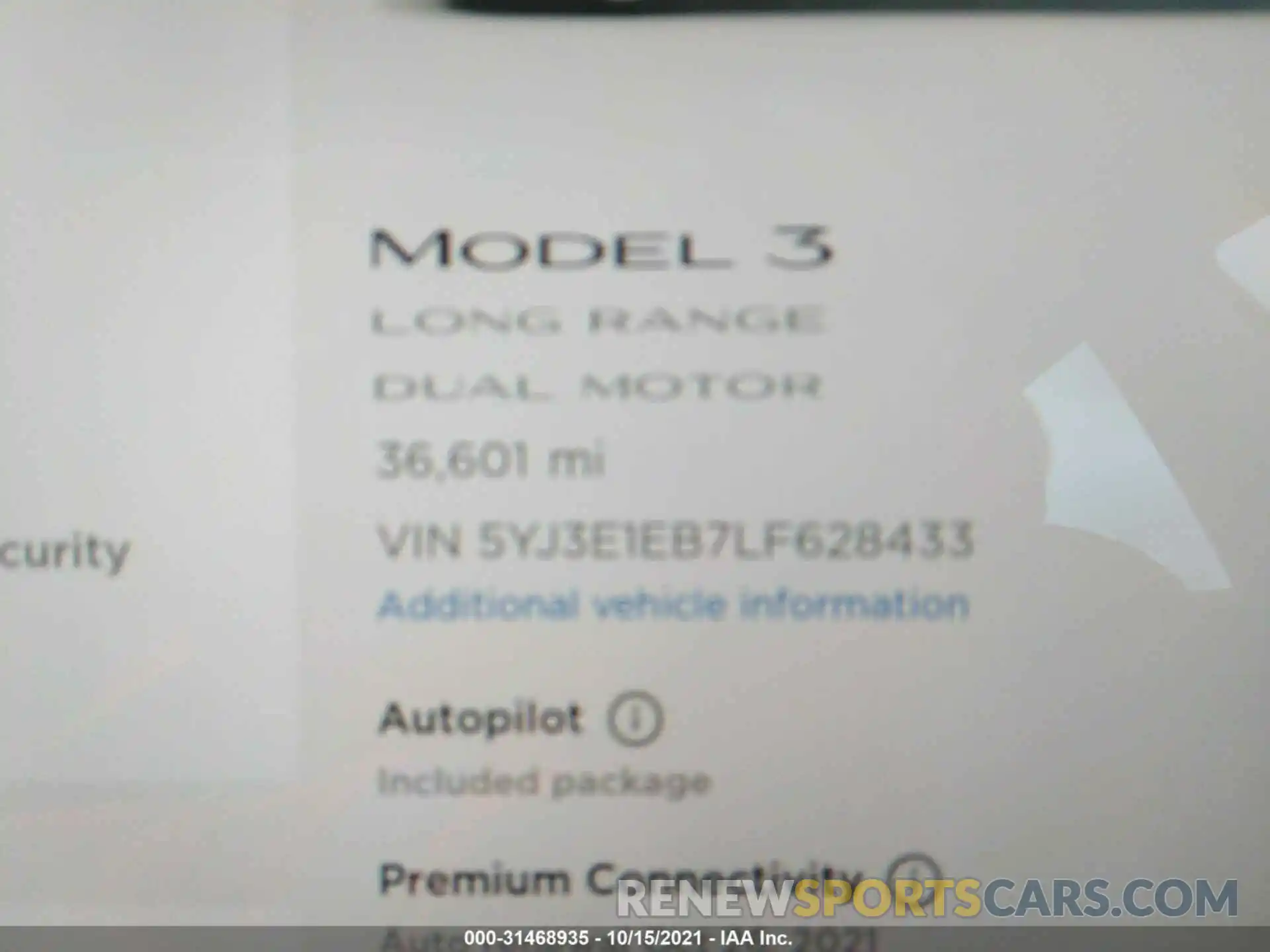 7 Photograph of a damaged car 5YJ3E1EB7LF628433 TESLA MODEL 3 2020