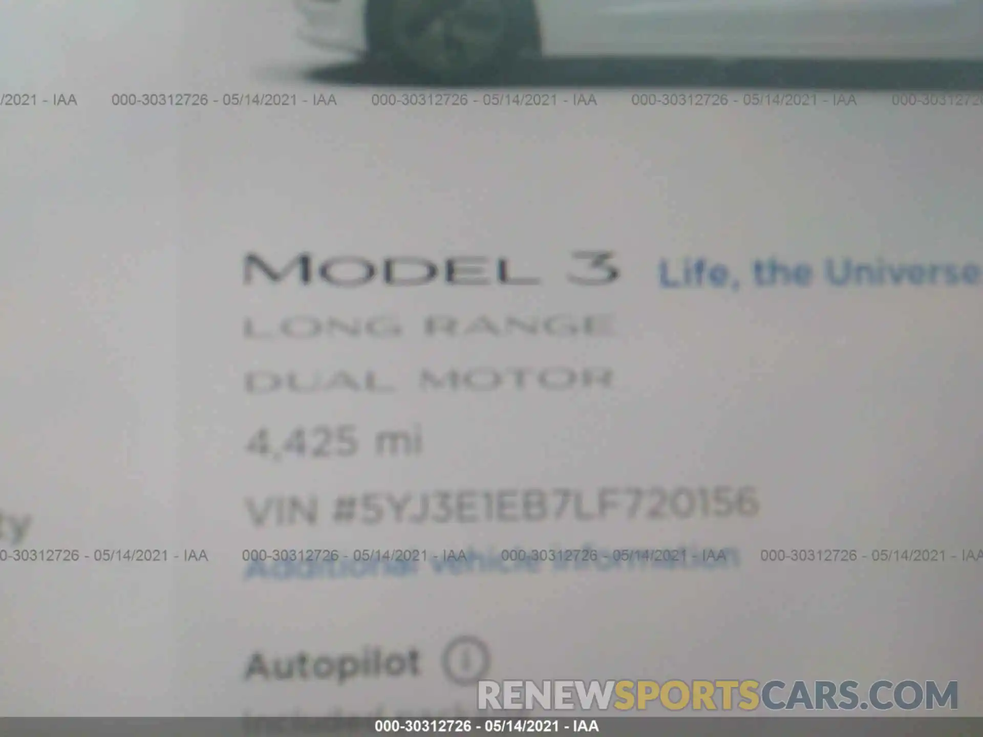 7 Photograph of a damaged car 5YJ3E1EB7LF720156 TESLA MODEL 3 2020