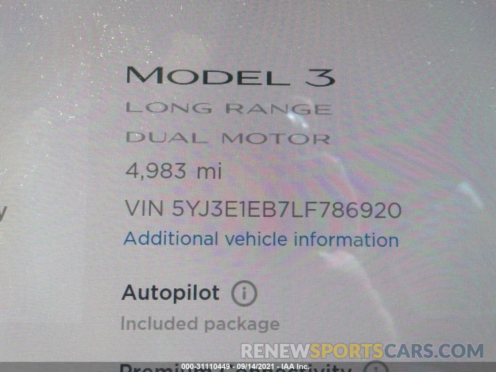 7 Photograph of a damaged car 5YJ3E1EB7LF786920 TESLA MODEL 3 2020