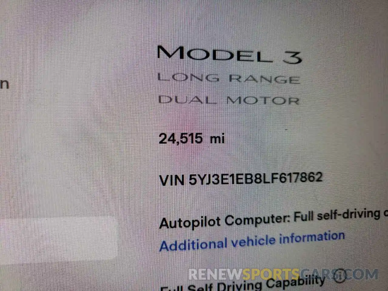 8 Фотография поврежденного автомобиля 5YJ3E1EB8LF617862 TESLA MODEL 3 2020