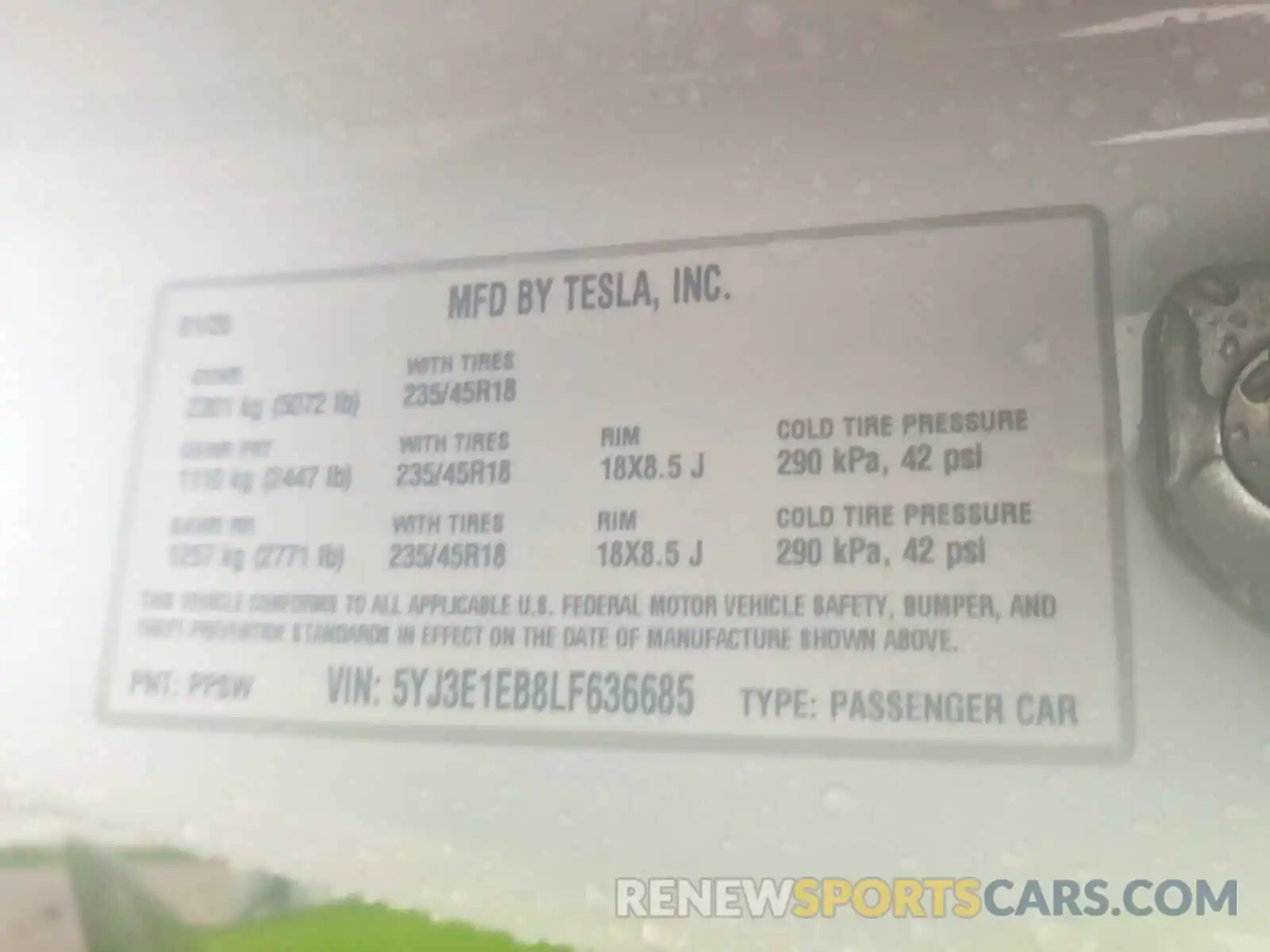 10 Photograph of a damaged car 5YJ3E1EB8LF636685 TESLA MODEL 3 2020