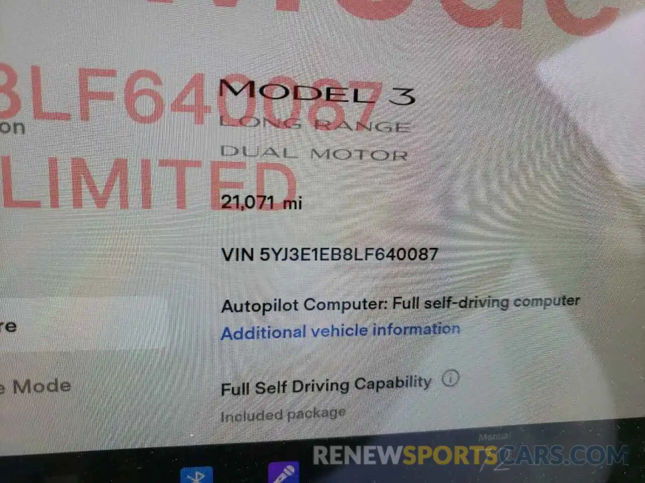 8 Фотография поврежденного автомобиля 5YJ3E1EB8LF640087 TESLA MODEL 3 2020