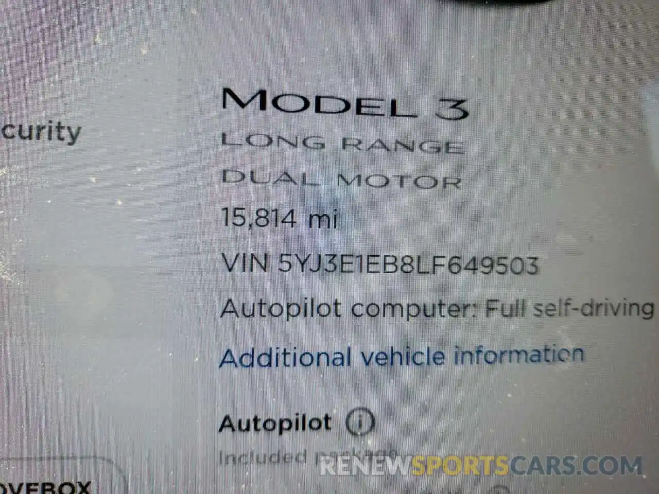 8 Фотография поврежденного автомобиля 5YJ3E1EB8LF649503 TESLA MODEL 3 2020