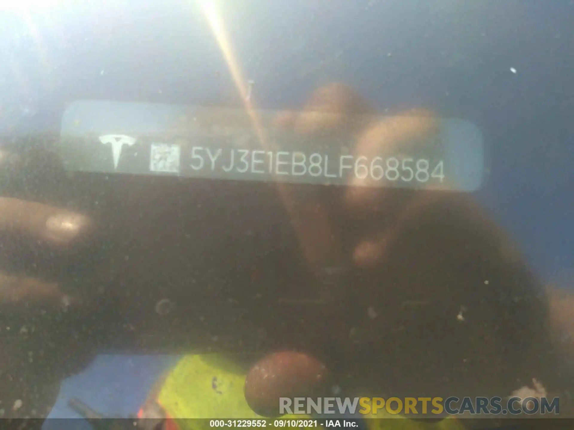 9 Photograph of a damaged car 5YJ3E1EB8LF668584 TESLA MODEL 3 2020