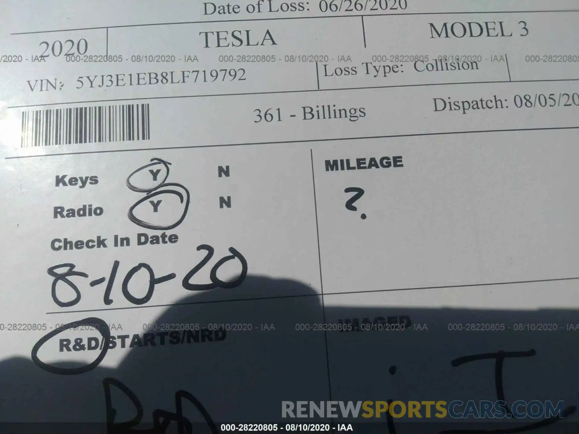 7 Фотография поврежденного автомобиля 5YJ3E1EB8LF719792 TESLA MODEL 3 2020