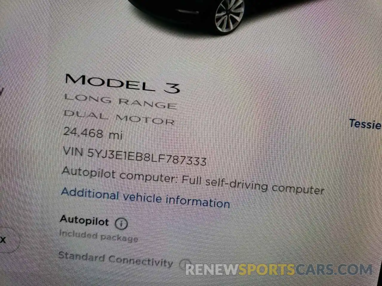 8 Фотография поврежденного автомобиля 5YJ3E1EB8LF787333 TESLA MODEL 3 2020