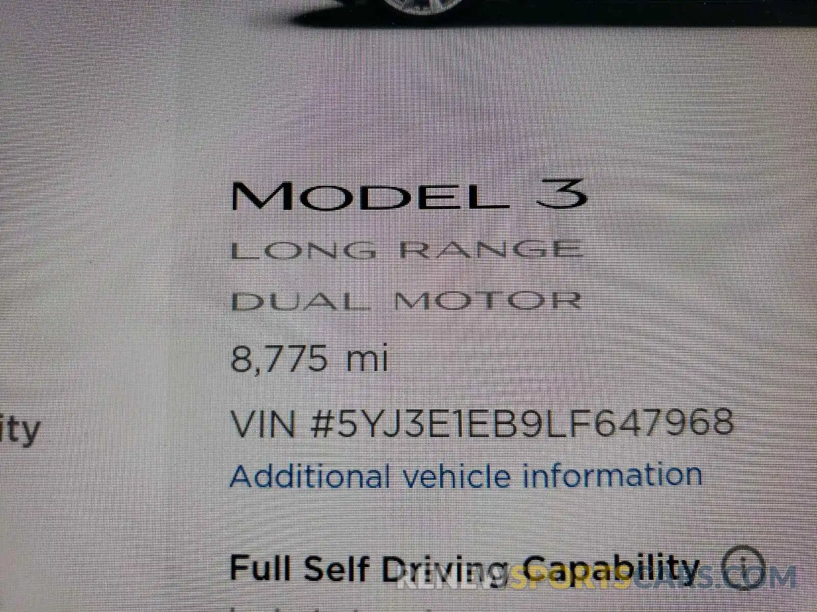 8 Photograph of a damaged car 5YJ3E1EB9LF647968 TESLA MODEL 3 2020