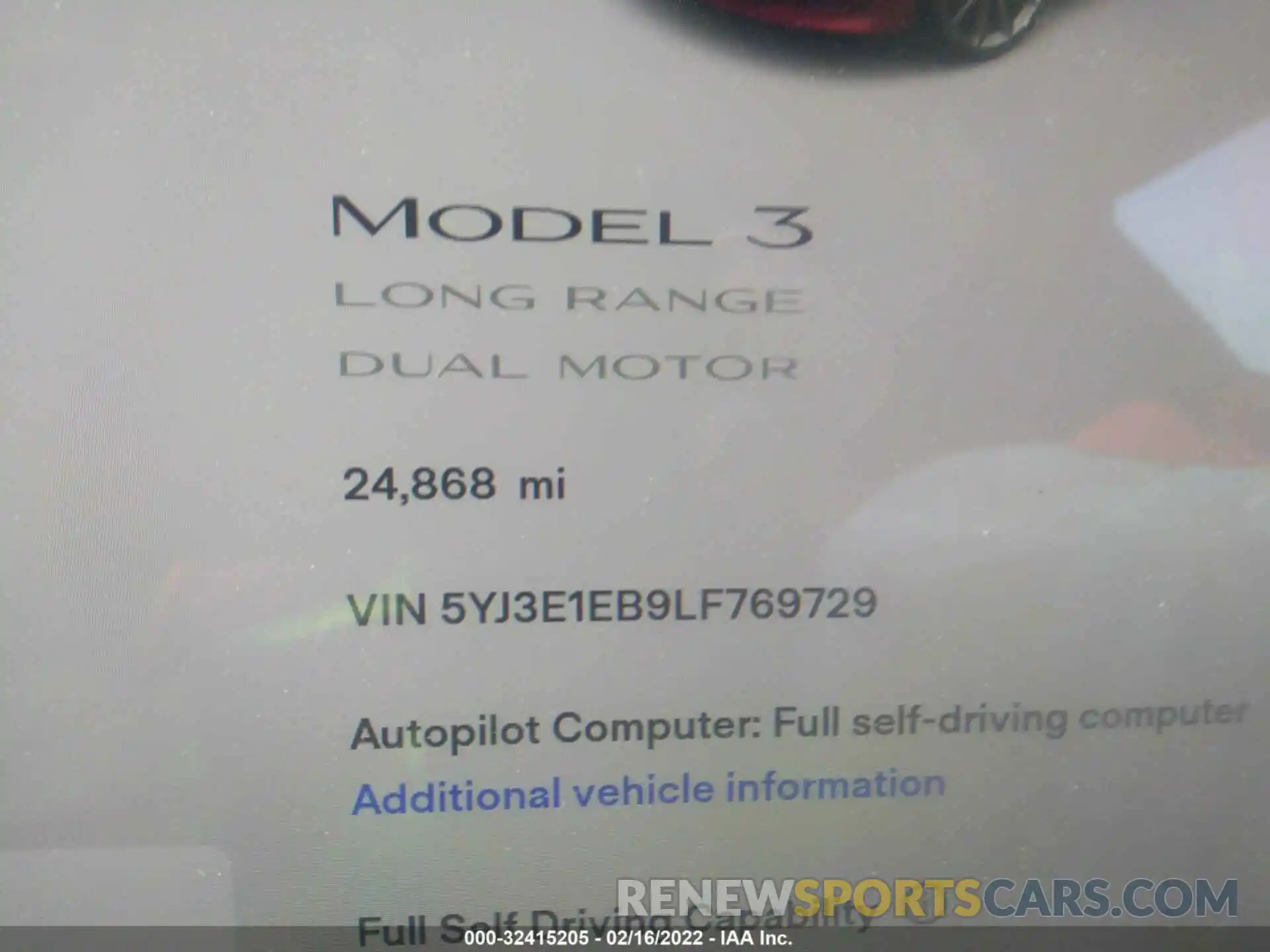 7 Фотография поврежденного автомобиля 5YJ3E1EB9LF769729 TESLA MODEL 3 2020