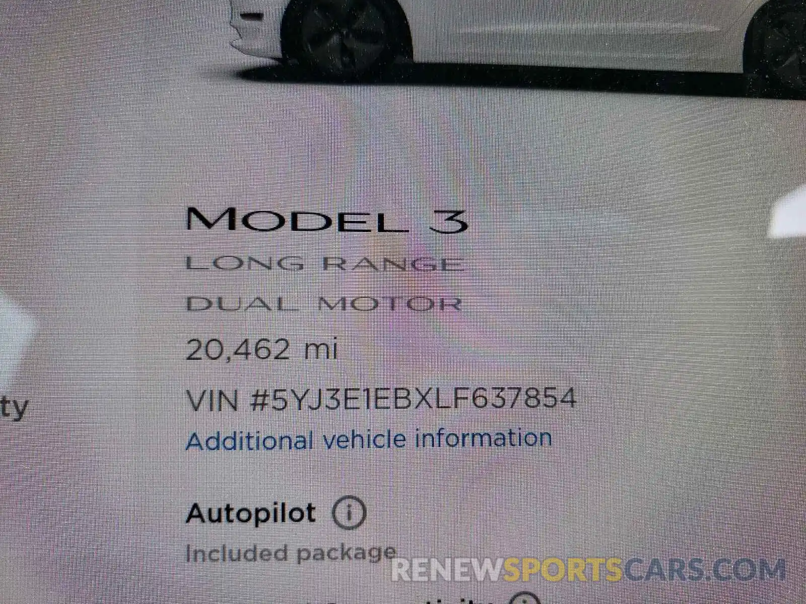 8 Фотография поврежденного автомобиля 5YJ3E1EBXLF637854 TESLA MODEL 3 2020