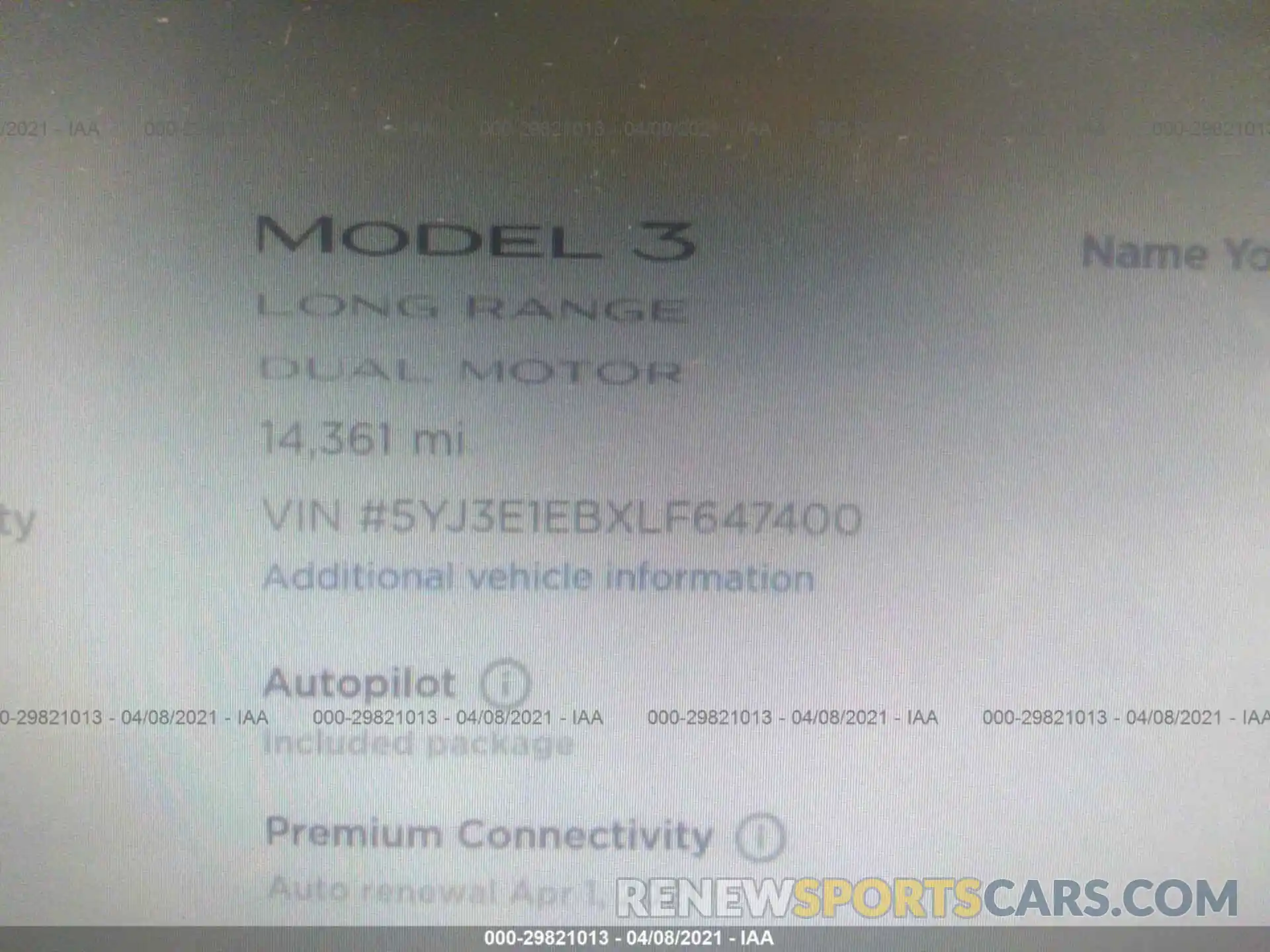 7 Photograph of a damaged car 5YJ3E1EBXLF647400 TESLA MODEL 3 2020