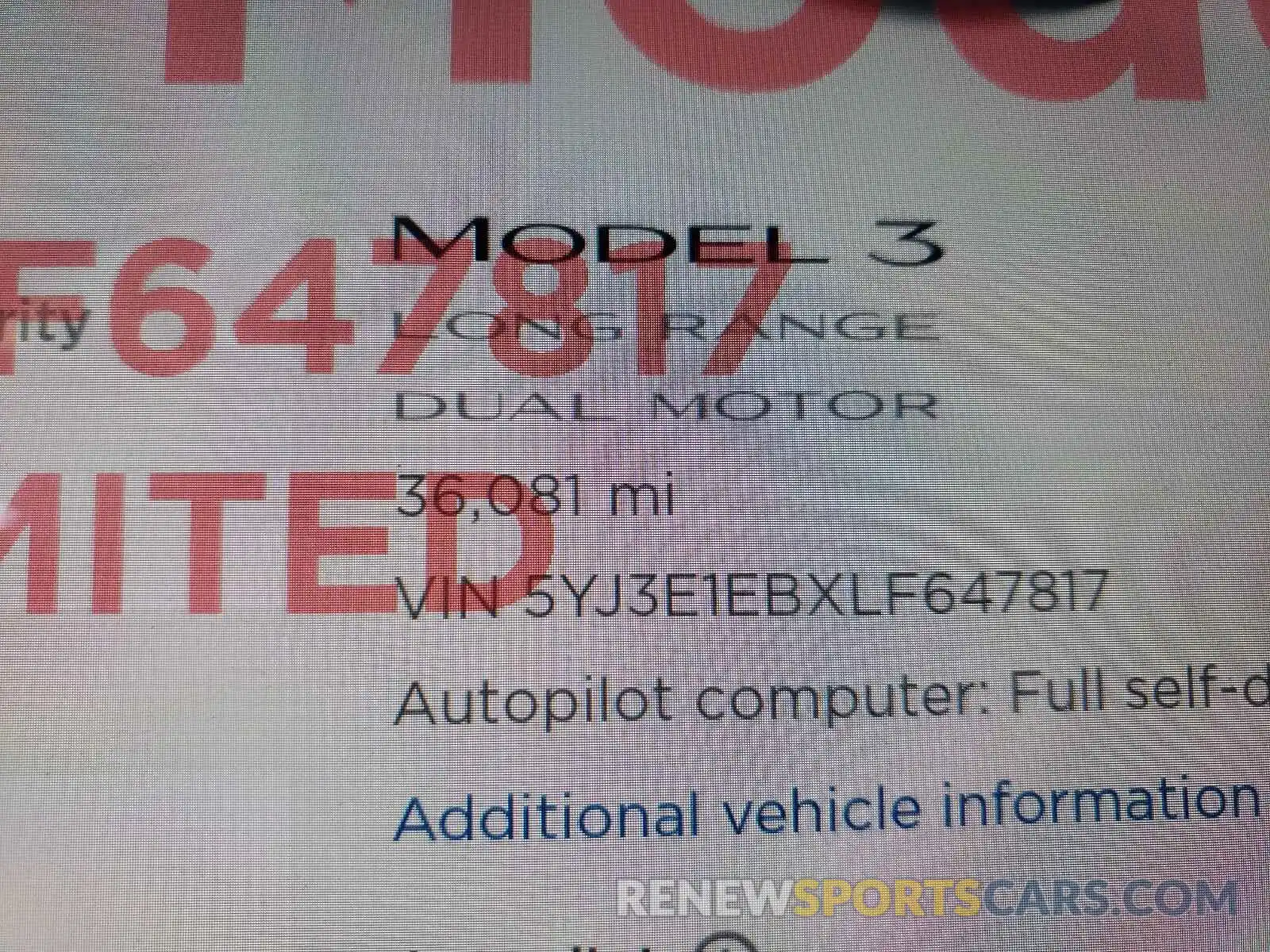 8 Фотография поврежденного автомобиля 5YJ3E1EBXLF647817 TESLA MODEL 3 2020