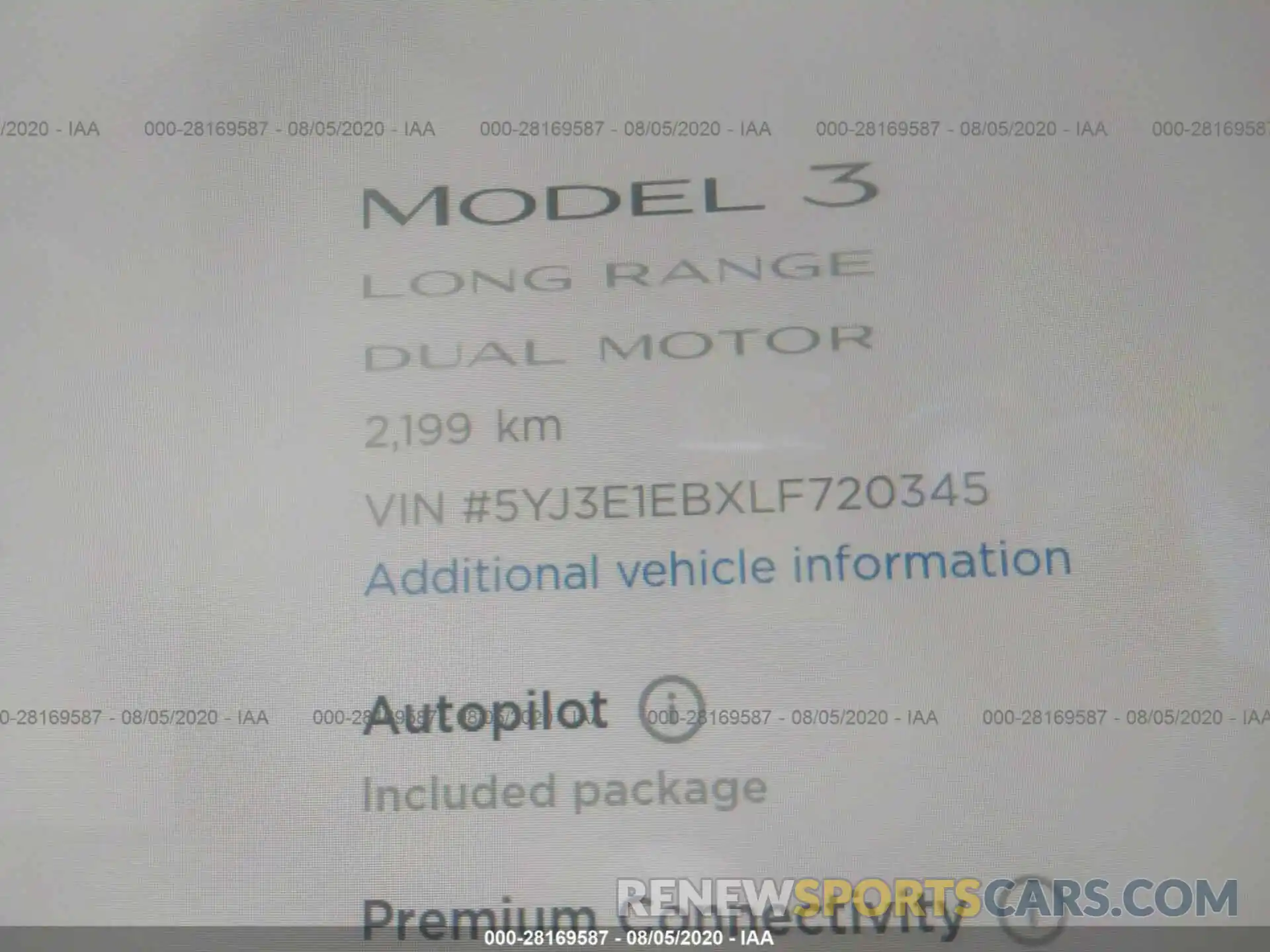 7 Photograph of a damaged car 5YJ3E1EBXLF720345 TESLA MODEL 3 2020