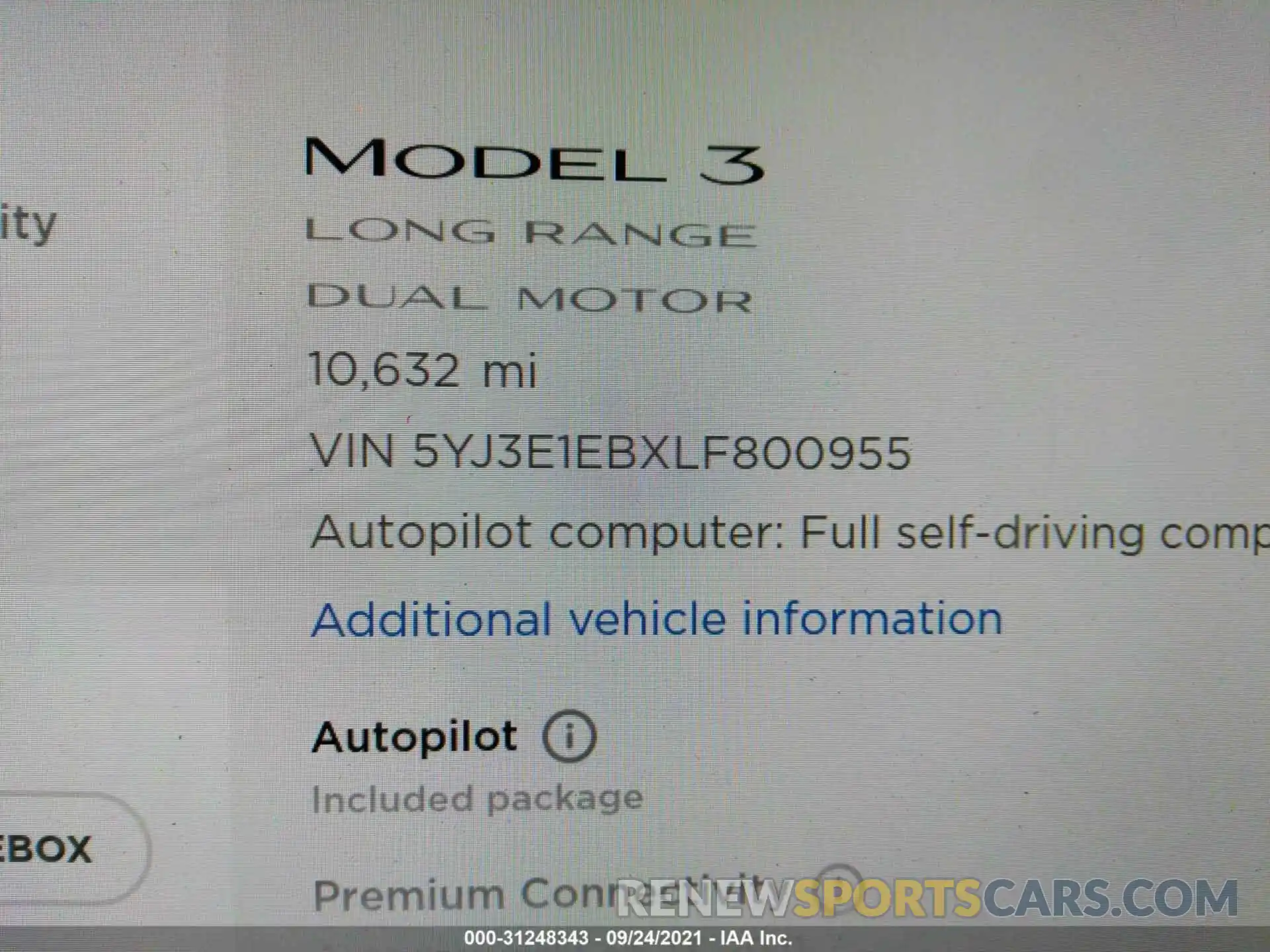 7 Фотография поврежденного автомобиля 5YJ3E1EBXLF800955 TESLA MODEL 3 2020