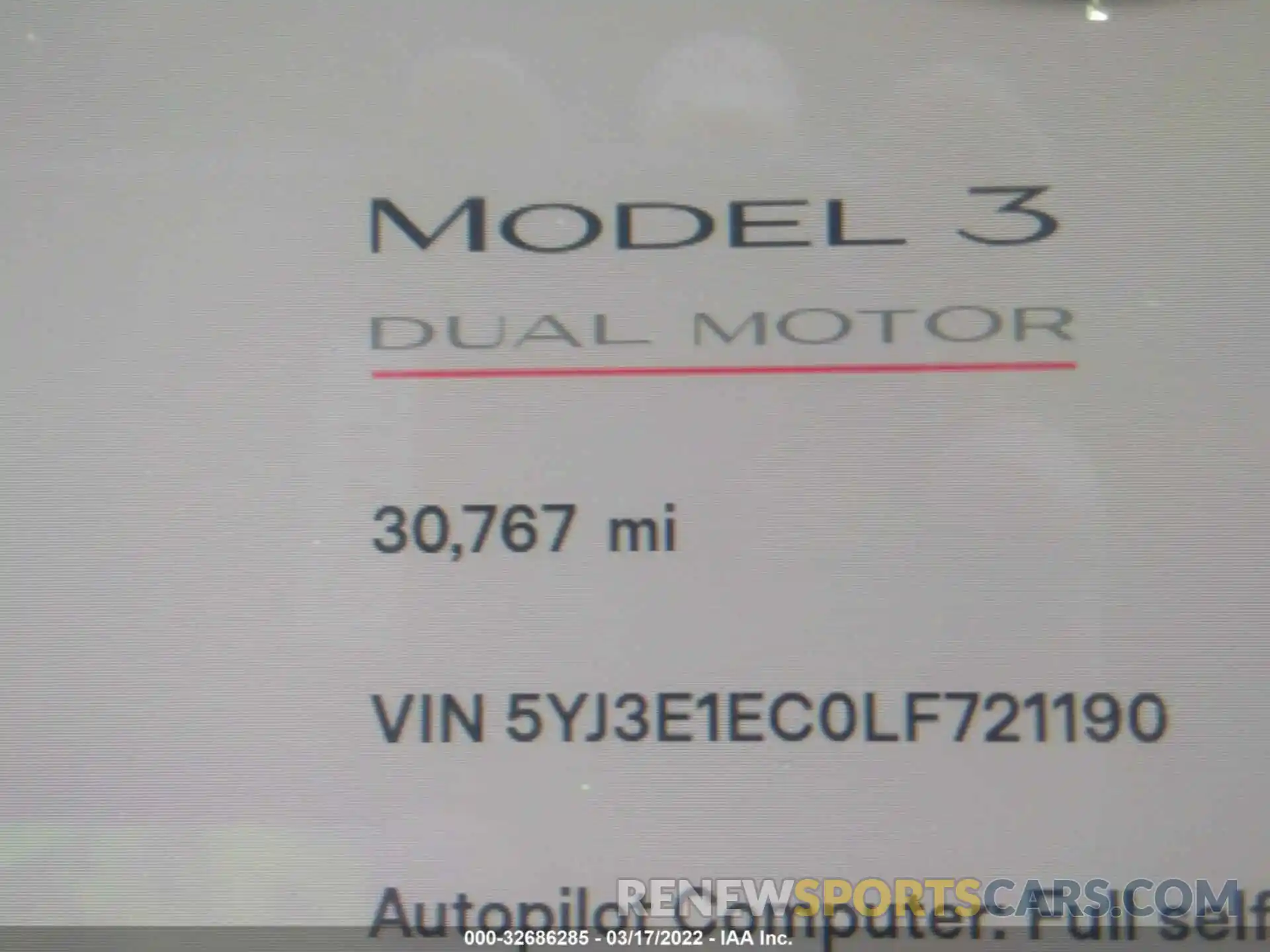 7 Фотография поврежденного автомобиля 5YJ3E1EC0LF721190 TESLA MODEL 3 2020