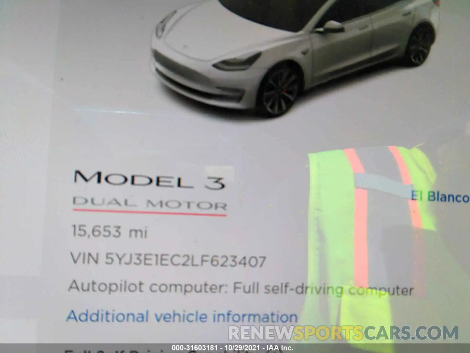 7 Фотография поврежденного автомобиля 5YJ3E1EC2LF623407 TESLA MODEL 3 2020