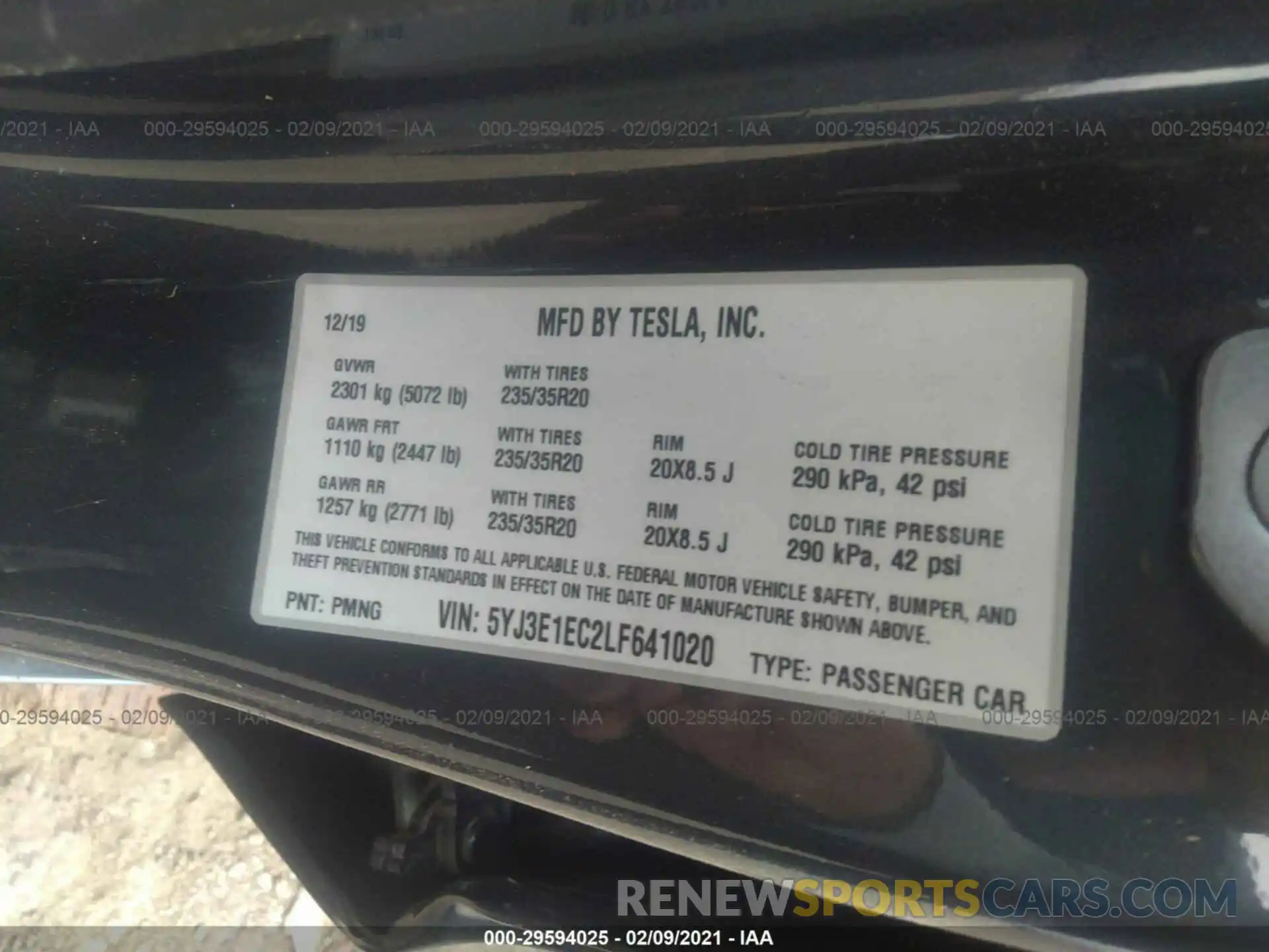 9 Фотография поврежденного автомобиля 5YJ3E1EC2LF641020 TESLA MODEL 3 2020