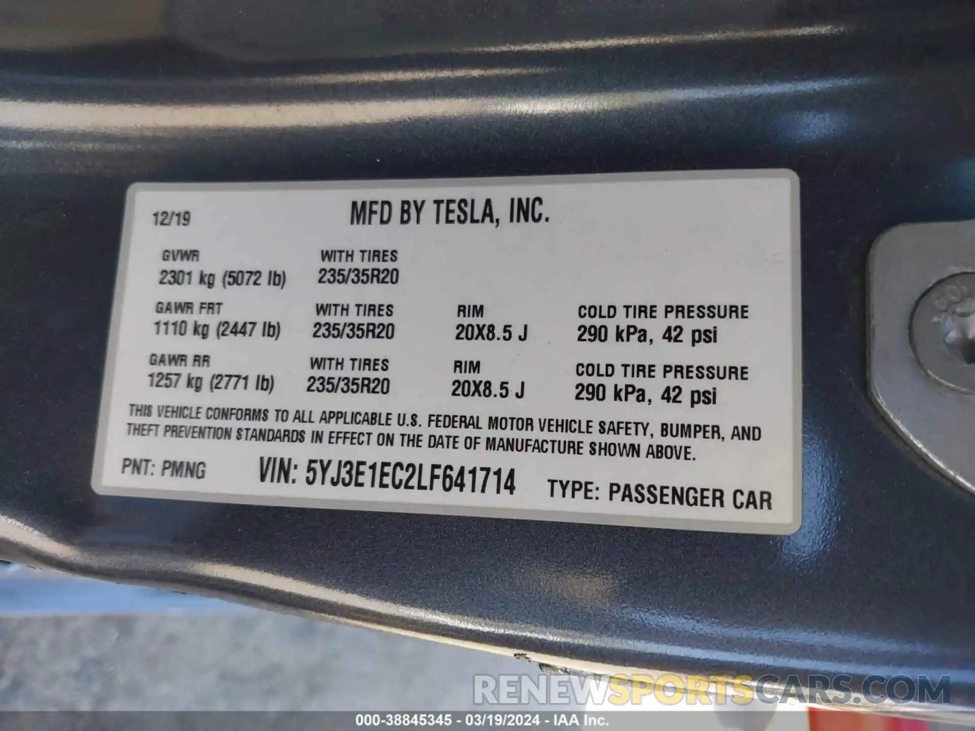 9 Фотография поврежденного автомобиля 5YJ3E1EC2LF641714 TESLA MODEL 3 2020