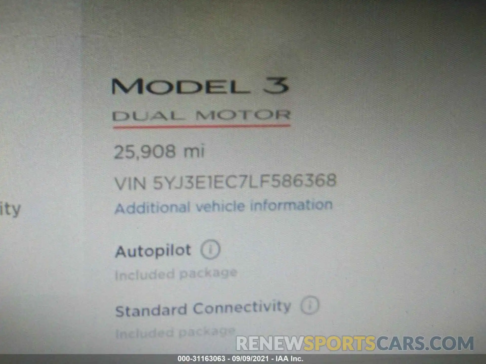 7 Фотография поврежденного автомобиля 5YJ3E1EC7LF586368 TESLA MODEL 3 2020