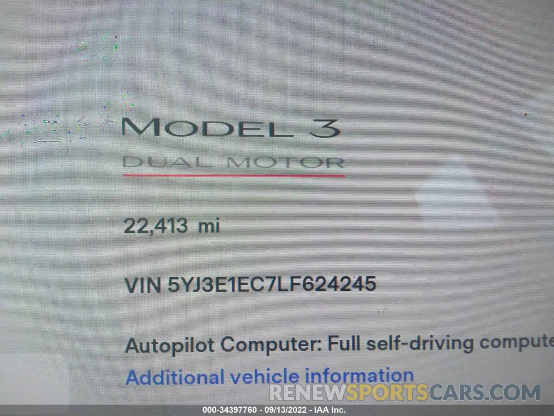 7 Photograph of a damaged car 5YJ3E1EC7LF624245 TESLA MODEL 3 2020