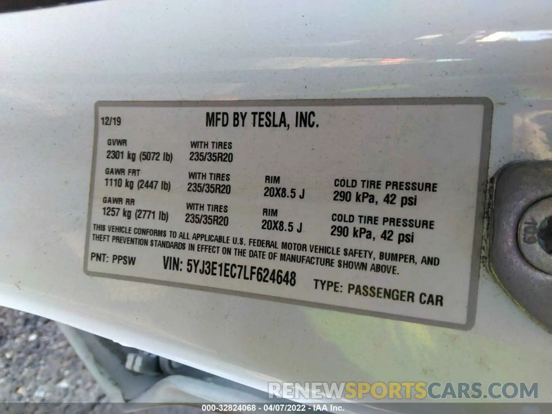 9 Фотография поврежденного автомобиля 5YJ3E1EC7LF624648 TESLA MODEL 3 2020