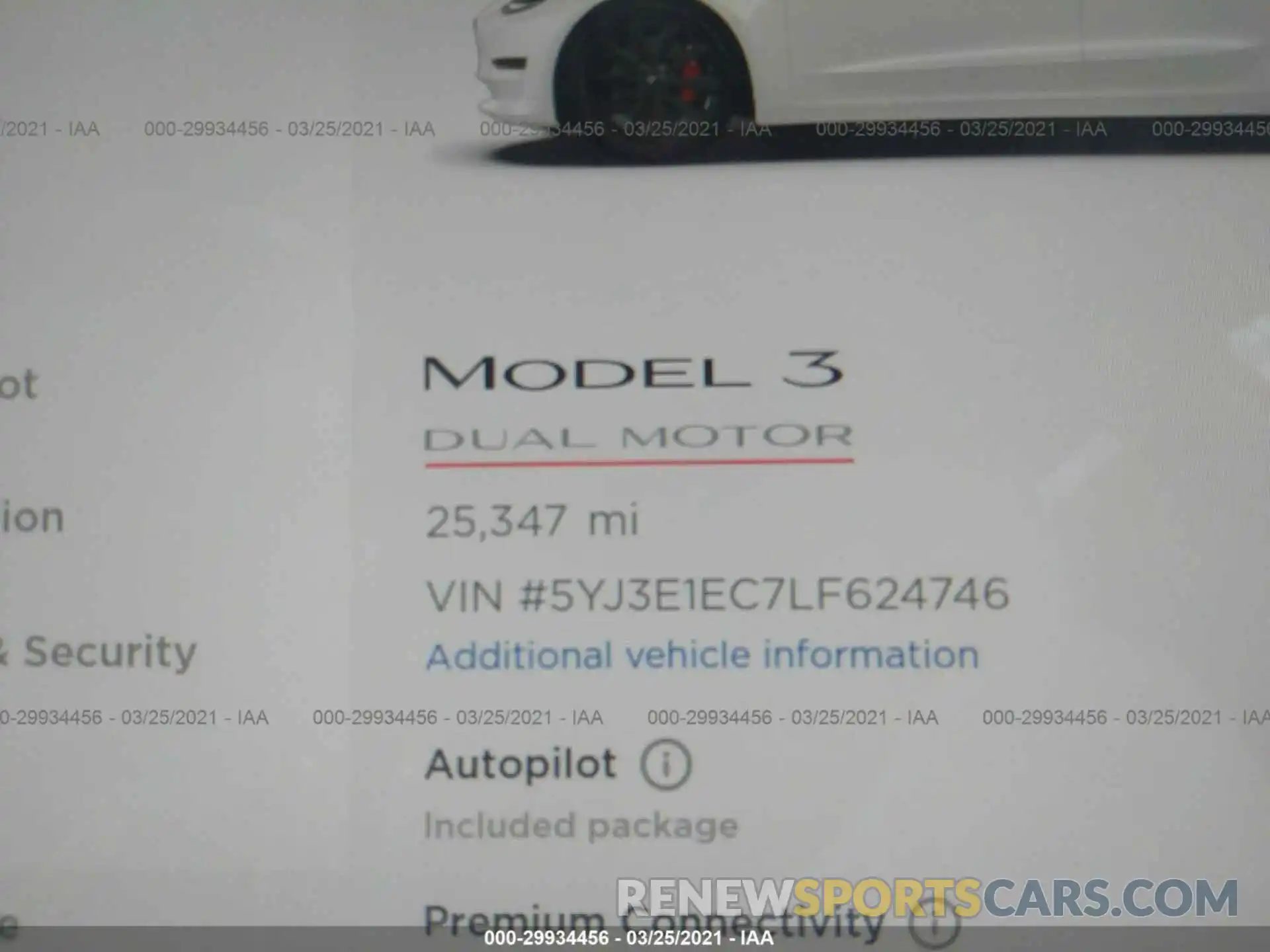 7 Фотография поврежденного автомобиля 5YJ3E1EC7LF624746 TESLA MODEL 3 2020